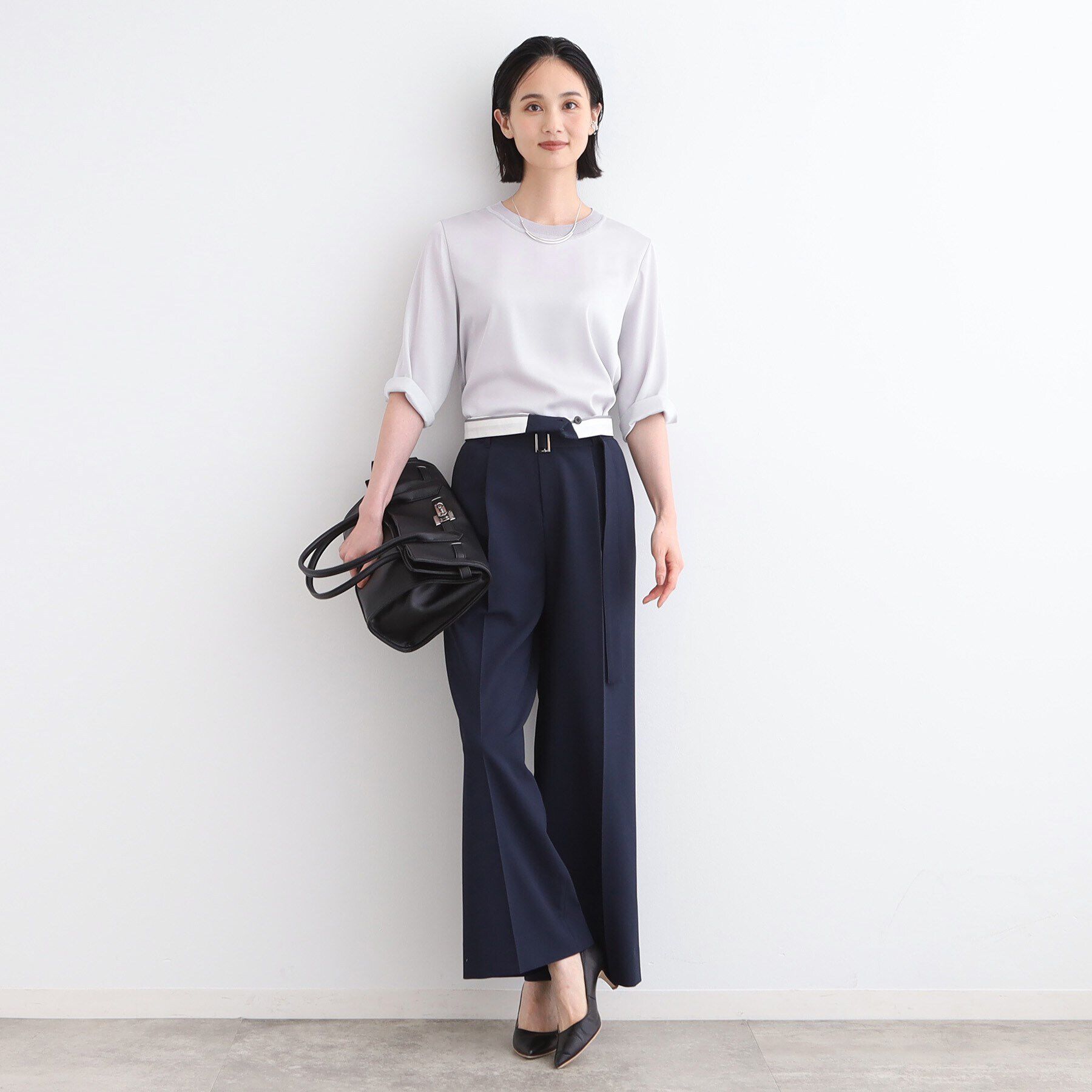 INDIVI「【洗える／5分袖】リブデザインドレープブラウス」|シャツ・ブラウス|