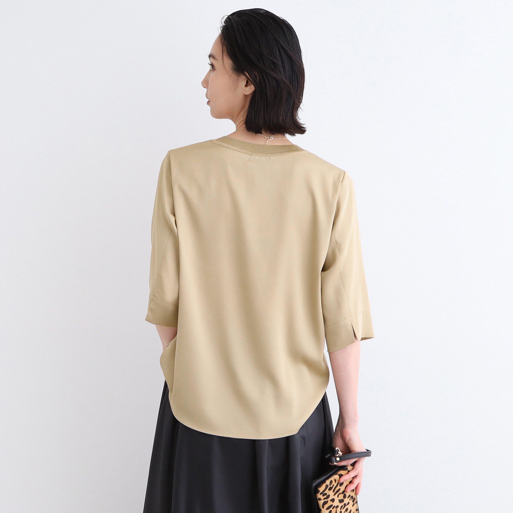 INDIVI「【洗える／5分袖】リブデザインドレープブラウス」|シャツ・ブラウス|