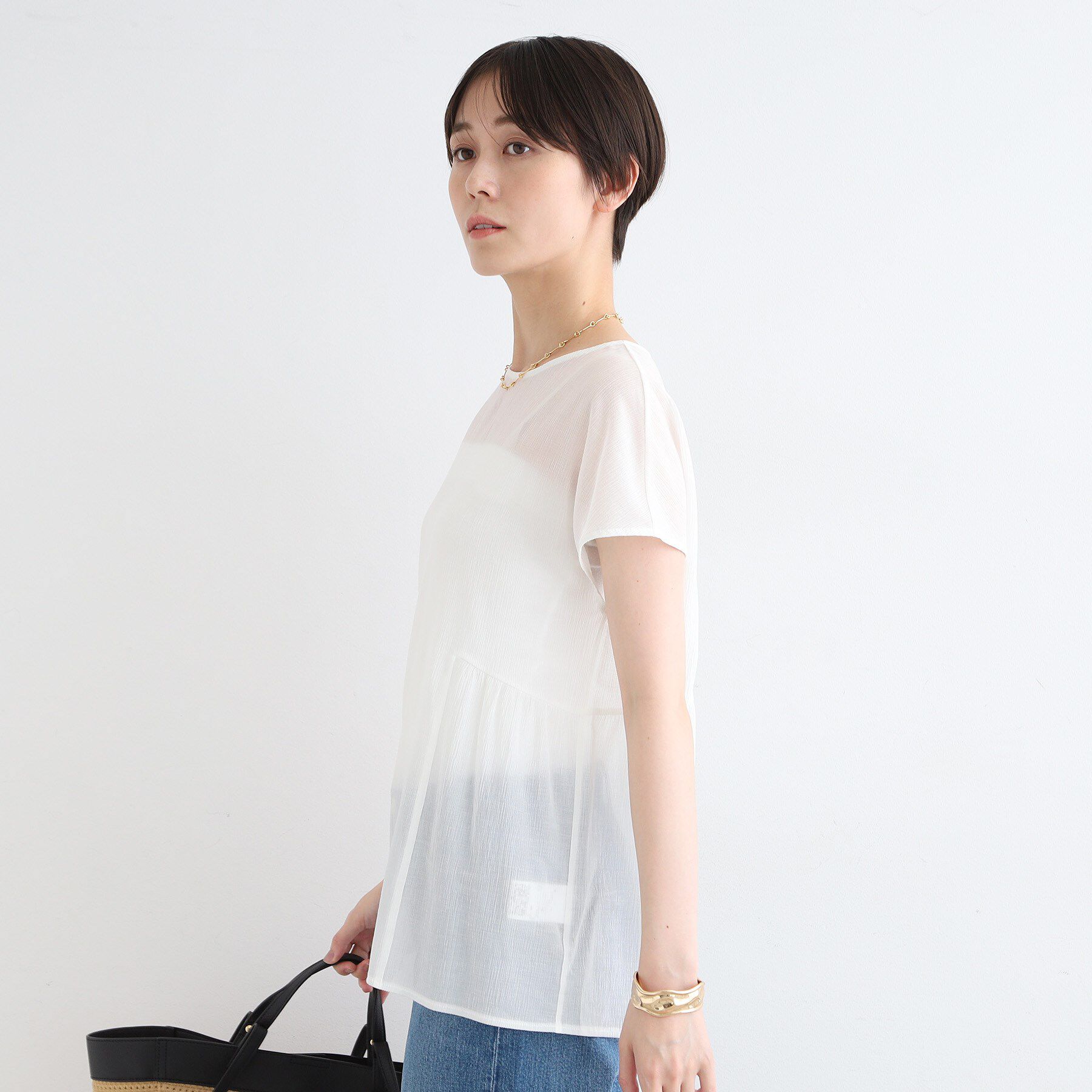 INDIVI「【洗える】ペプラム風デザインきれいめカットソー」|Tシャツ・カットソー|