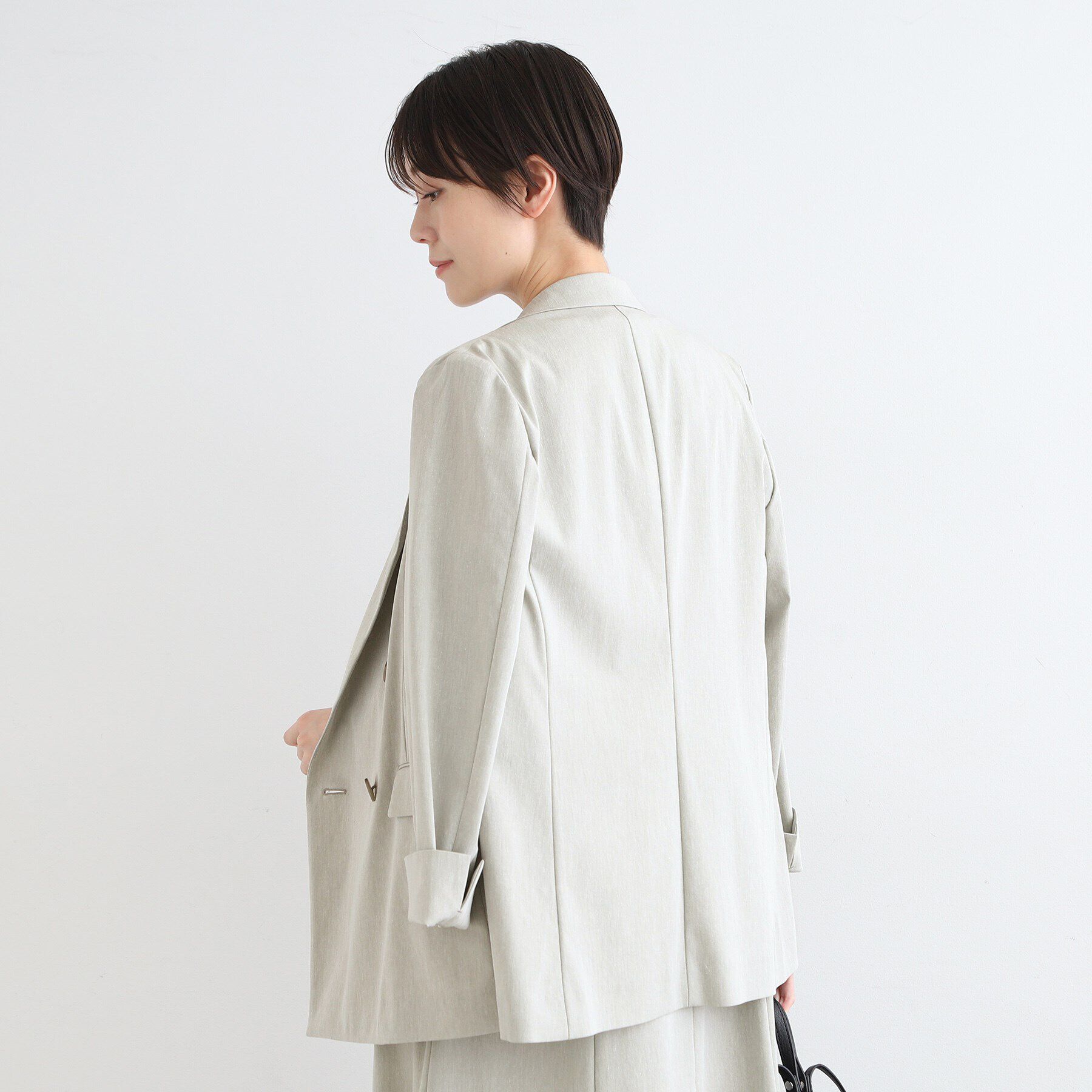 INDIVI「【洗える／UVケア／接触冷感／SETUP可能】麻混テーラードダブルジャケット」|スーツ|