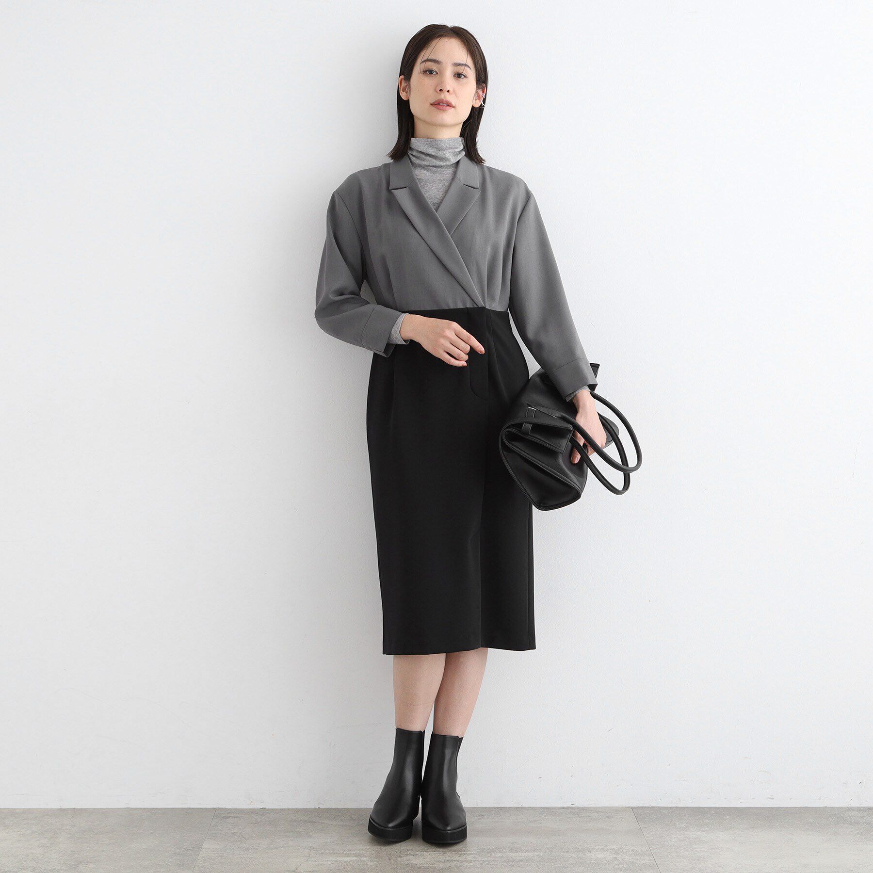 INDIVI「【洗える／日本製】ジャケットコンビワンピース」|ワンピース|