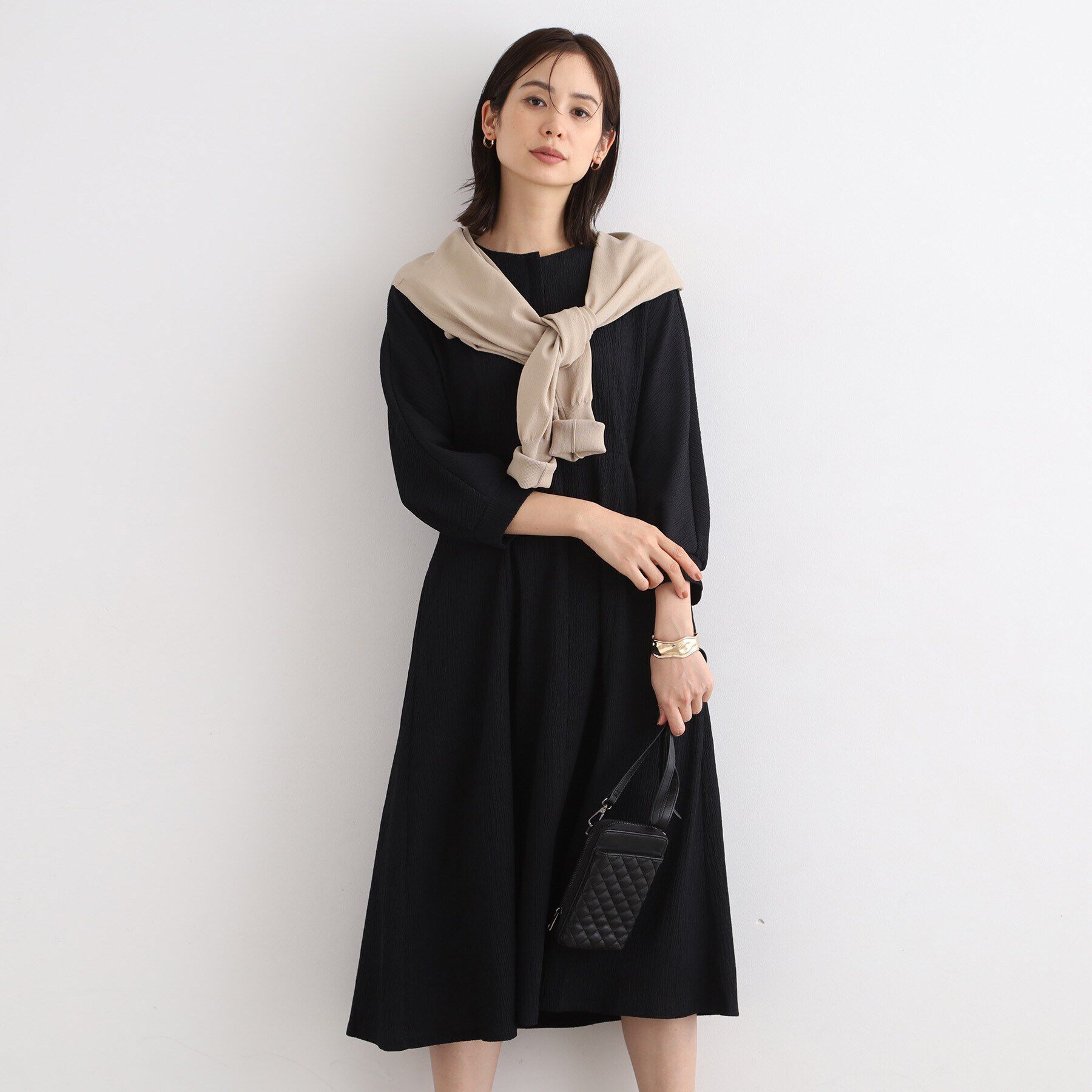 INDIVI「【洗える/UVケア/SETUP可能】ナローフレアワンピース」|ワンピース|ブラック(019)