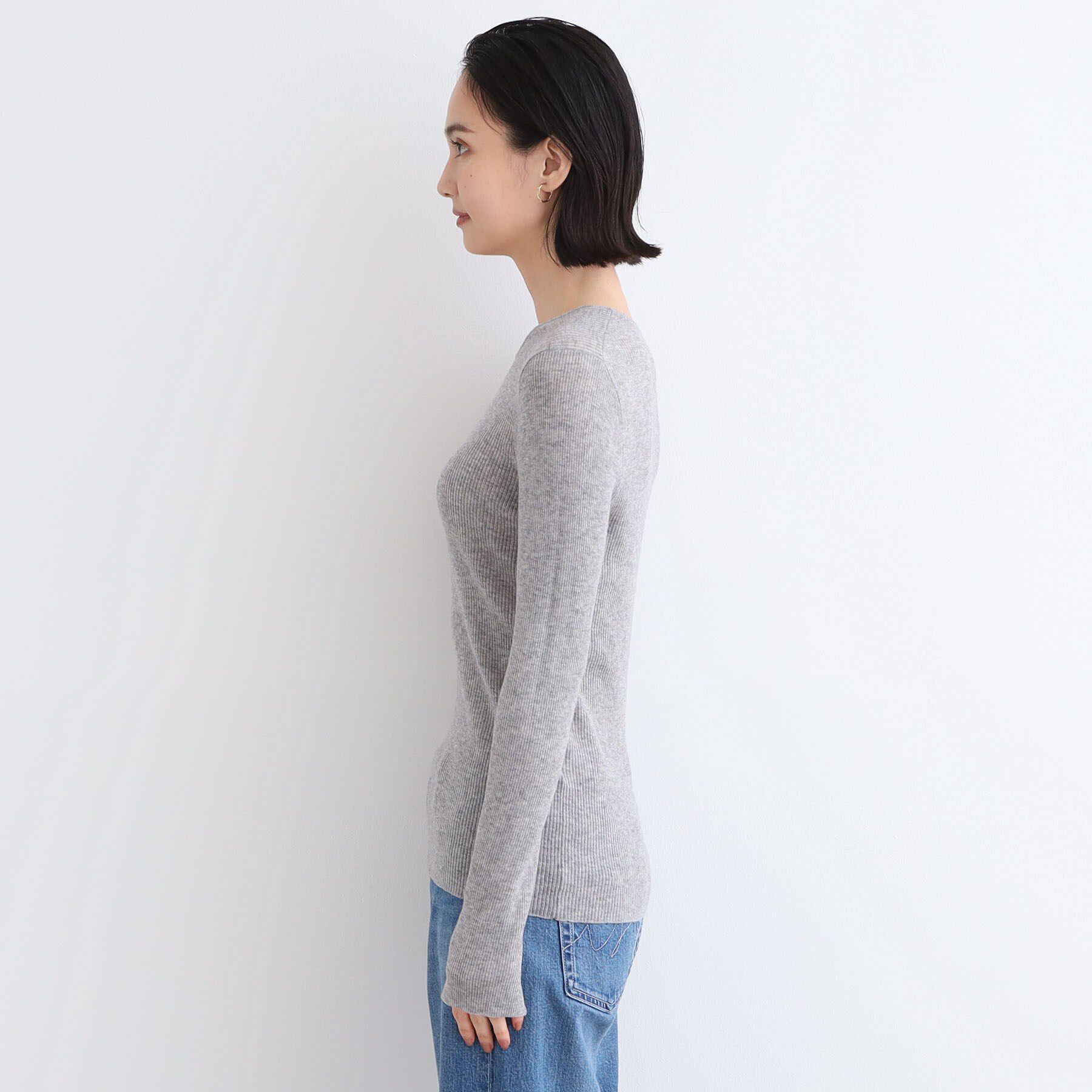 INDIVI「【洗える／ウール混／シアーラメ】ラウンドネックニット」|ニット・セーター|