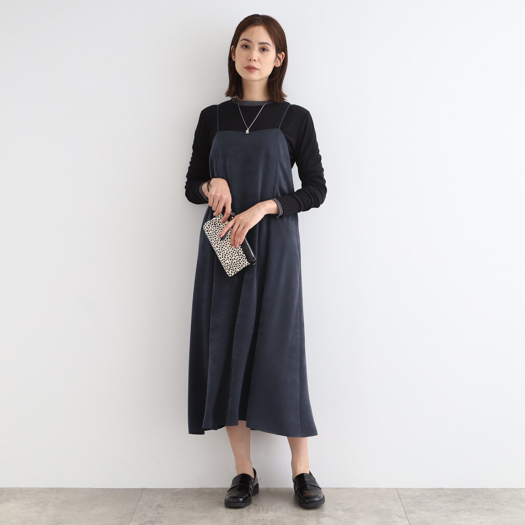 INDIVI「【洗える／UVケア】スエード調サテンキャミワンピース」|ワンピース|