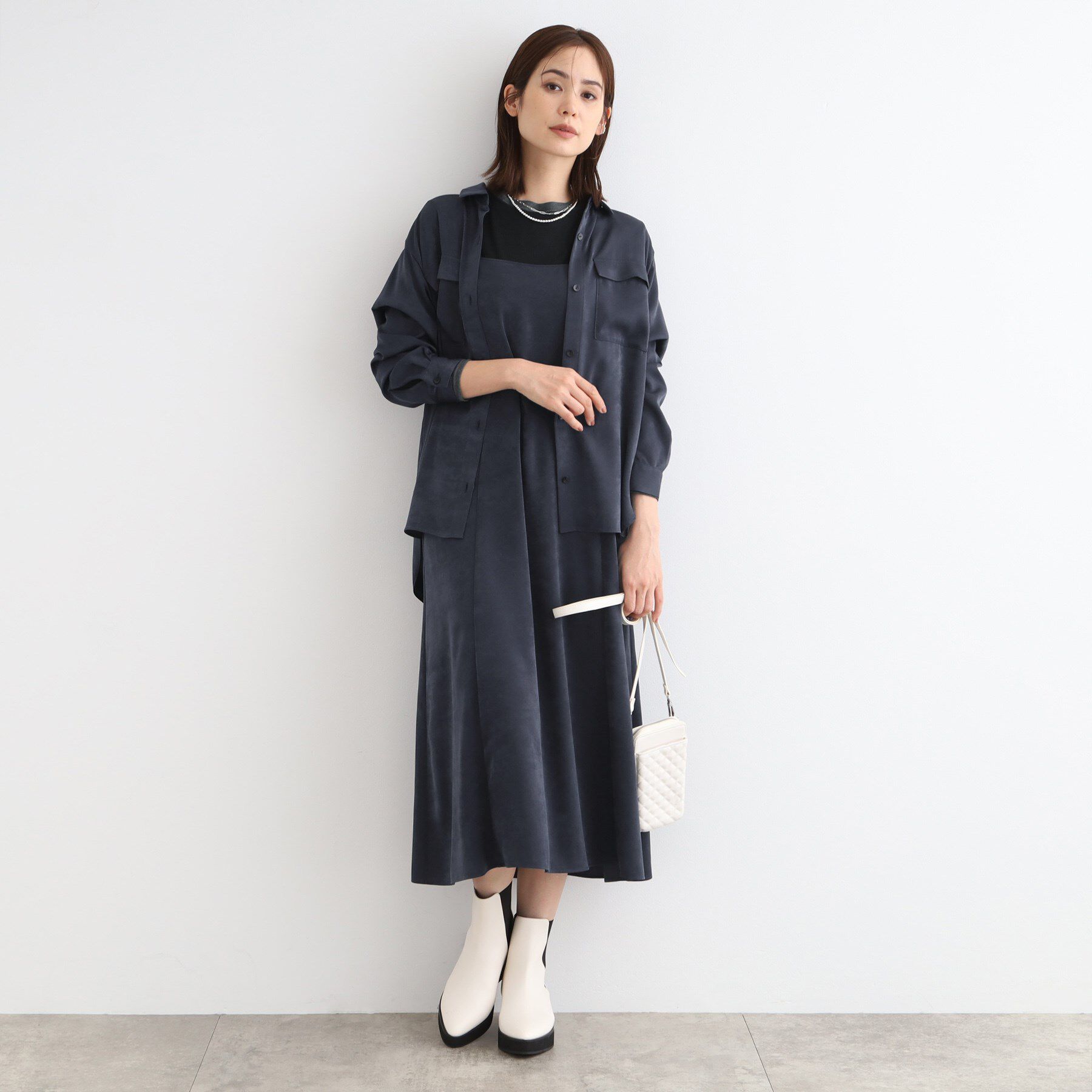 INDIVI「【洗える／UVケア】スエード調サテンキャミワンピース」|ワンピース|