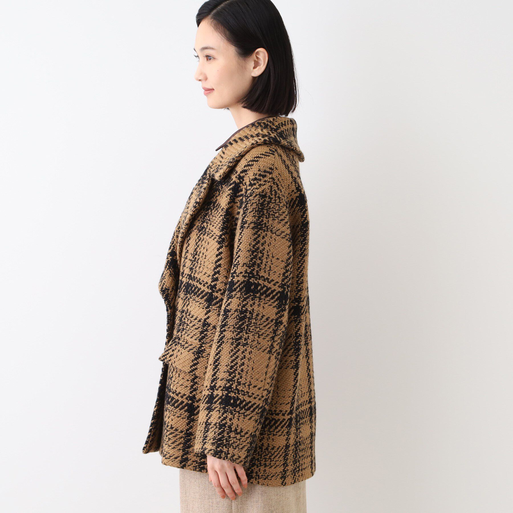 INDIVI「【日本製】ビッグチェック柄ショートコート」|チェスターコート|