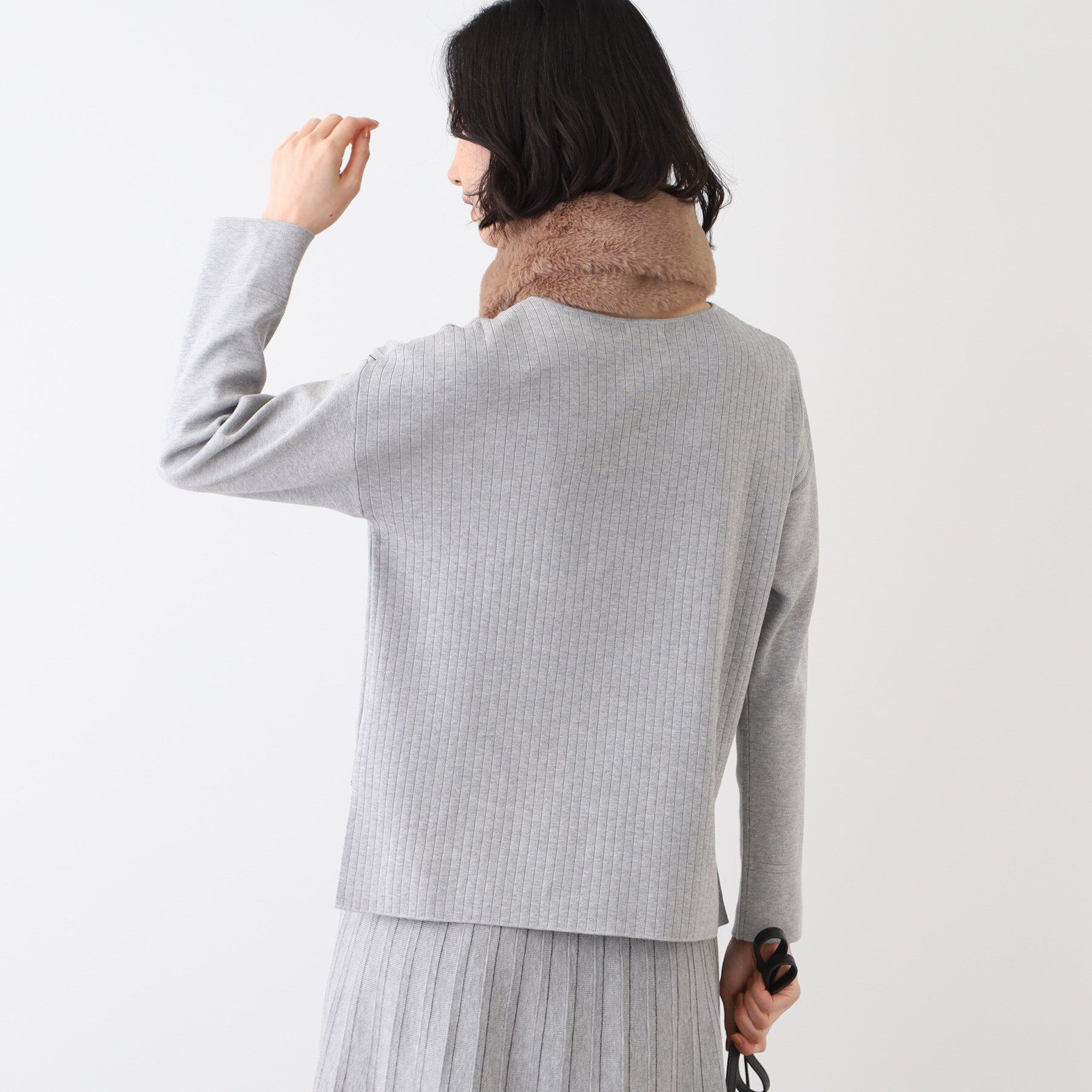 INDIVI「【洗える/SETUP可能】Vネックストライプ柄ニットプルオーバー」|ニット・セーター|