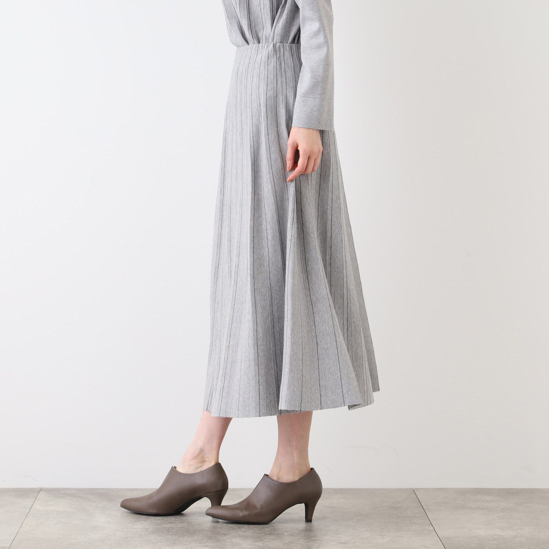 INDIVI「【洗える/SETUP可能】ストライプ柄プリーツニットスカート」|スカート|