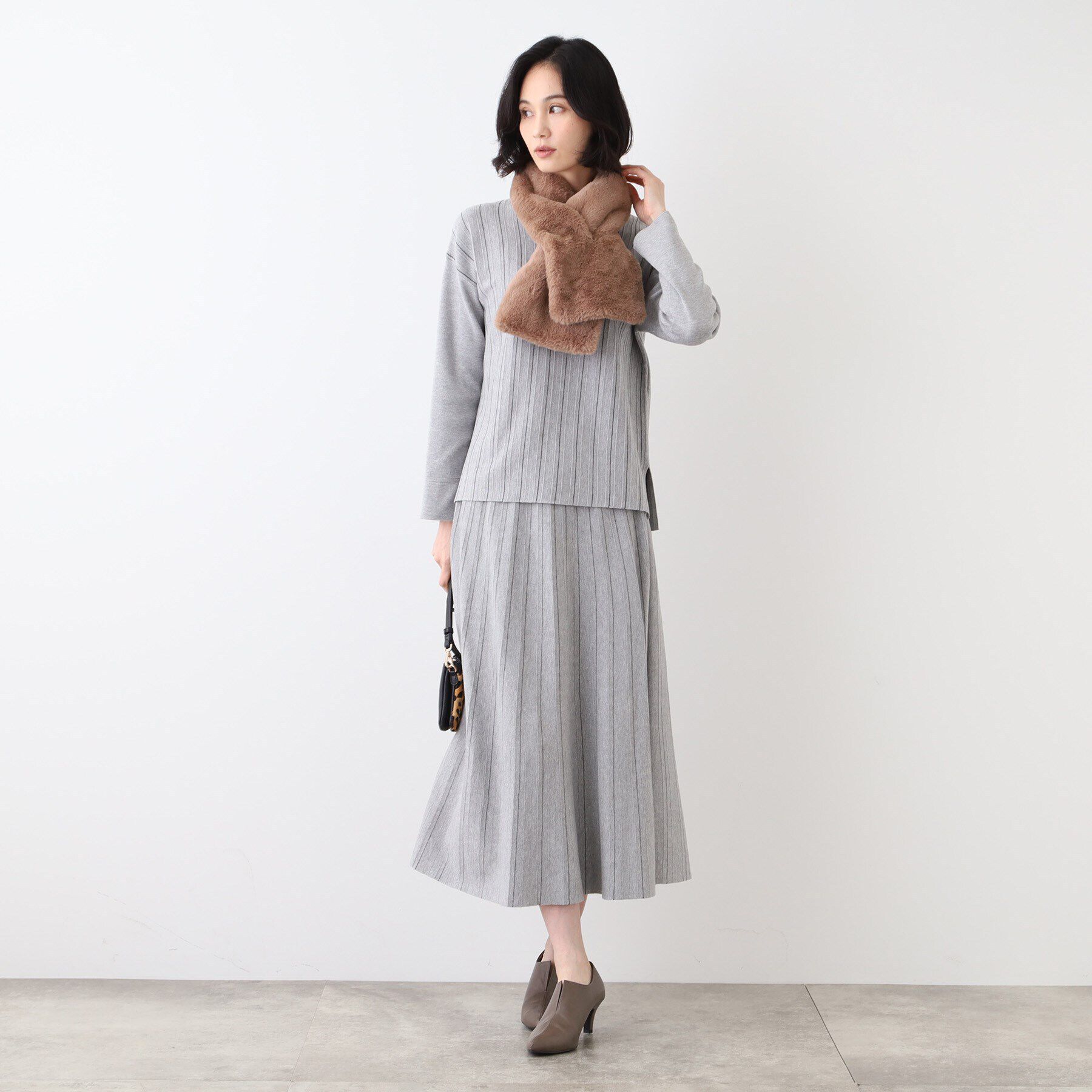 INDIVI「【洗える/SETUP可能】ストライプ柄プリーツニットスカート」|スカート|