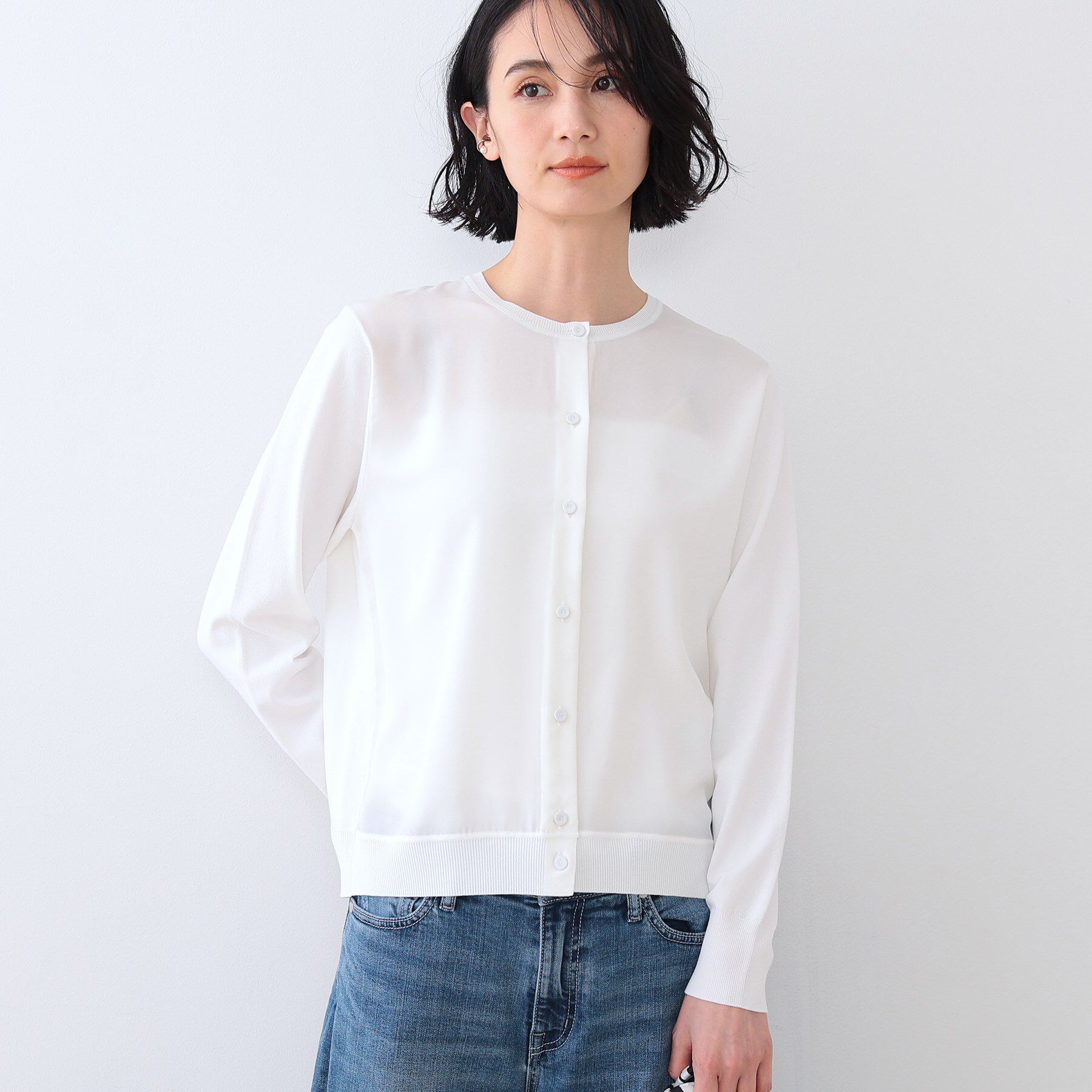 INDIVI「【洗える】ブラウスコンビ ニットカーディガン」|カーディガン|