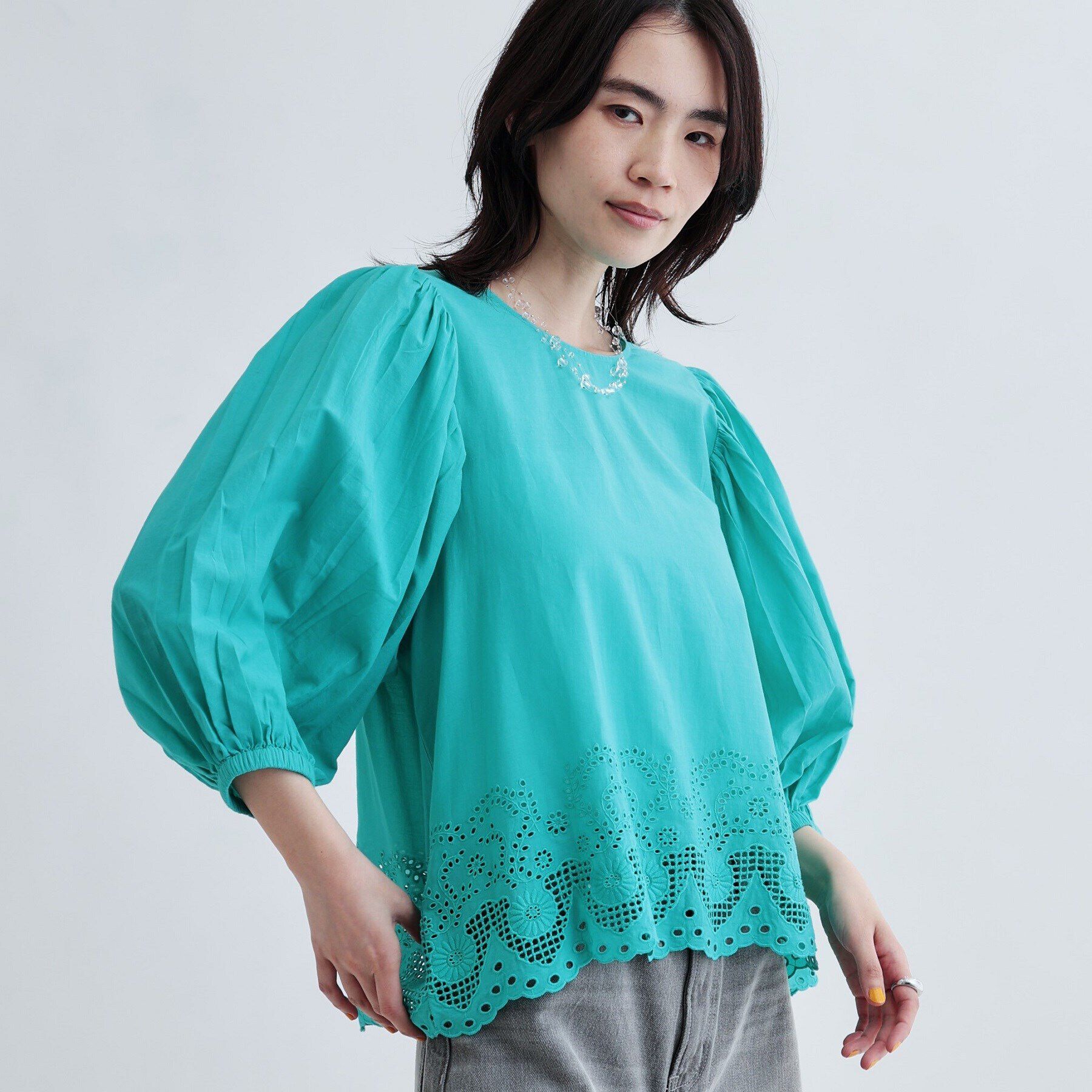 GALLEST「コットンエンブロイダリーブラウス」|シャツ・ブラウス|ブルーグリーン(09