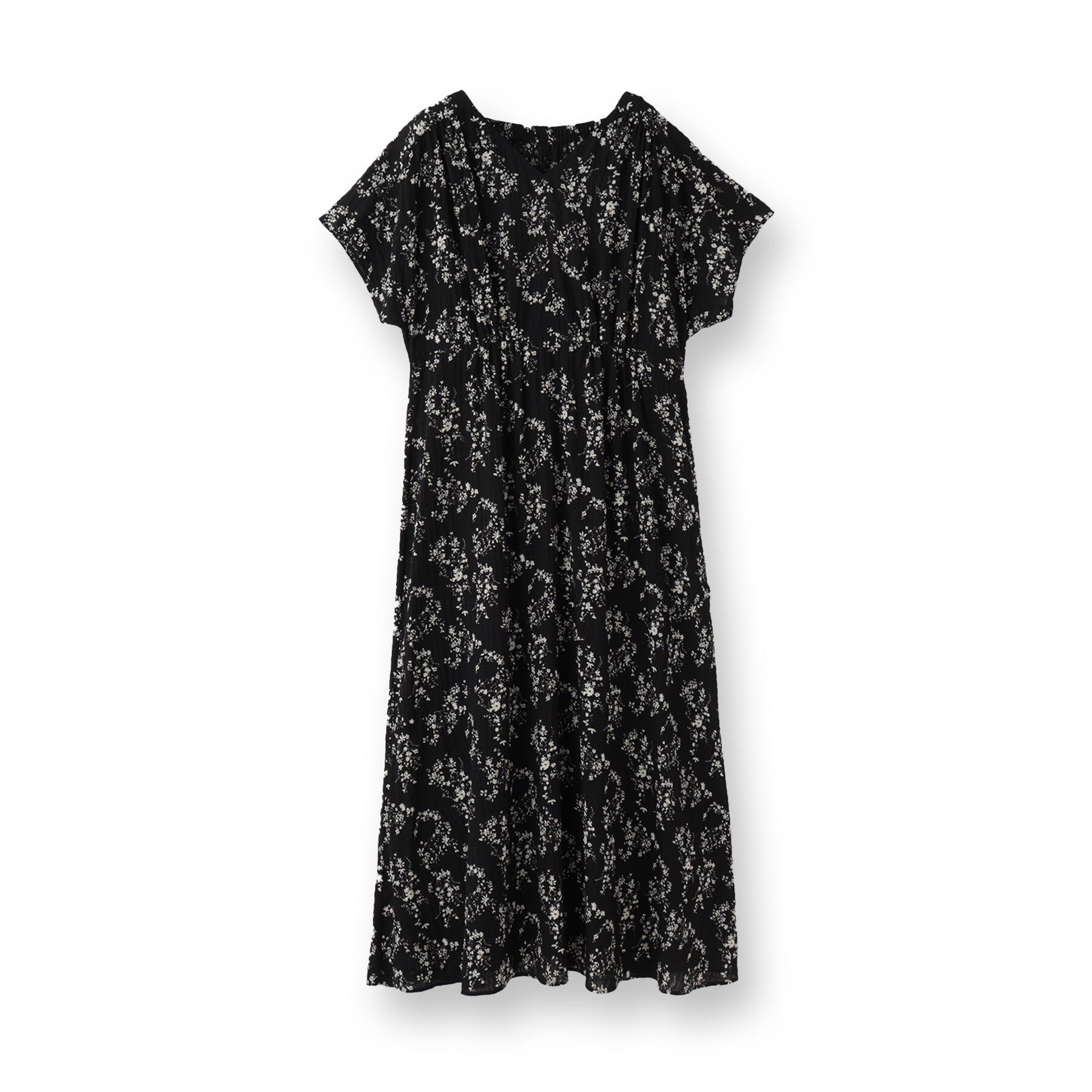 INDIVI「【モノトーン小花柄】フィット＆フレア エアリーワンピース」|ワンピース|