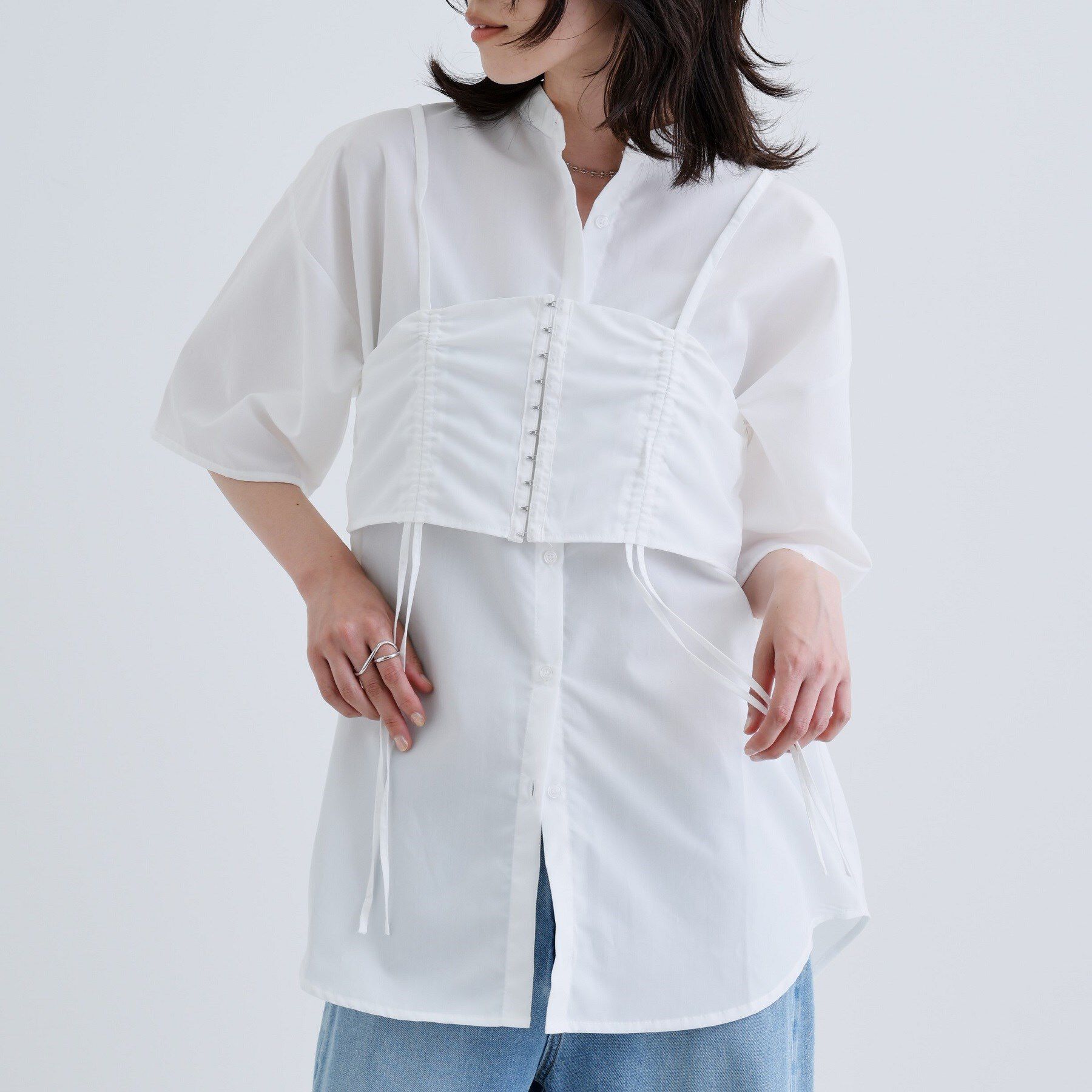 GALLEST「【一部店舗限定】ベアトップ付き半袖ワイドシャツ」|シャツ・ブラウス|ホワイト(001)