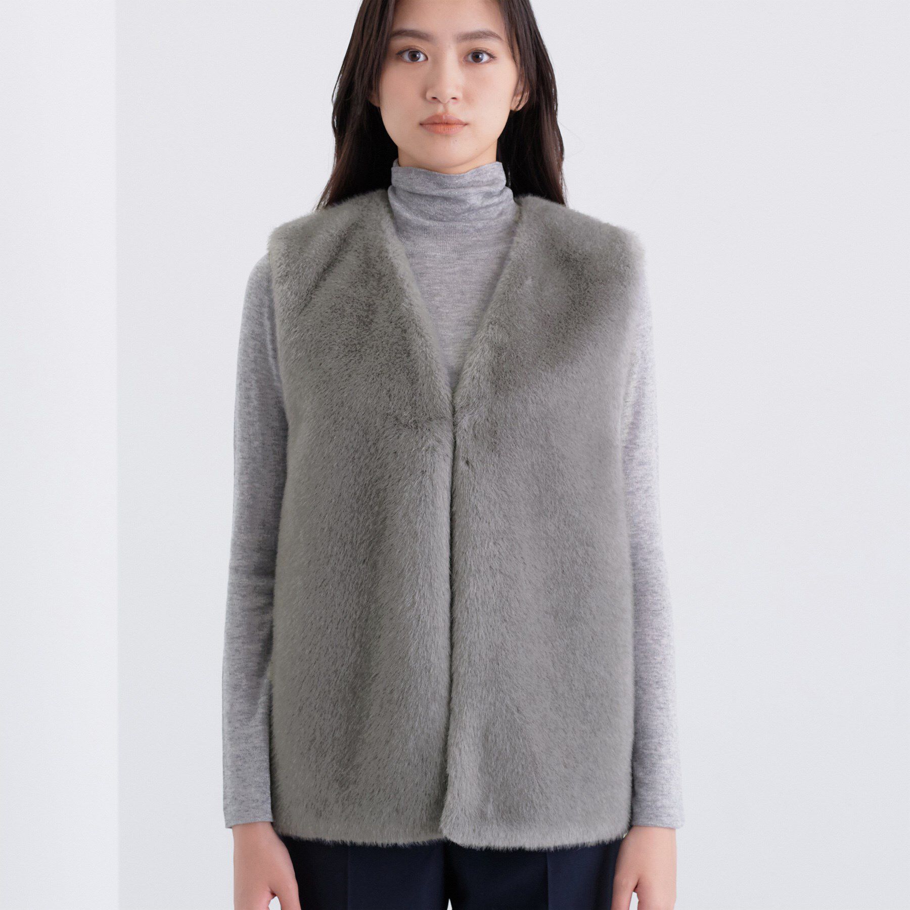 INDIVI「ミンク調フェイクファージレ」|ベスト・ジレ|