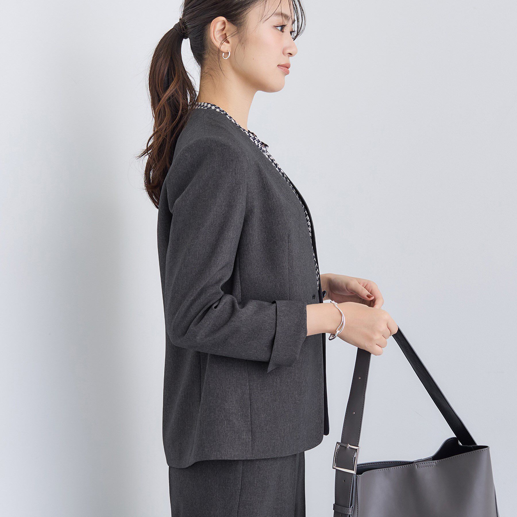 INDIVI「【洗える／通勤／スーツ】メランジストレッチ ノーカラージャケット」|スーツ|