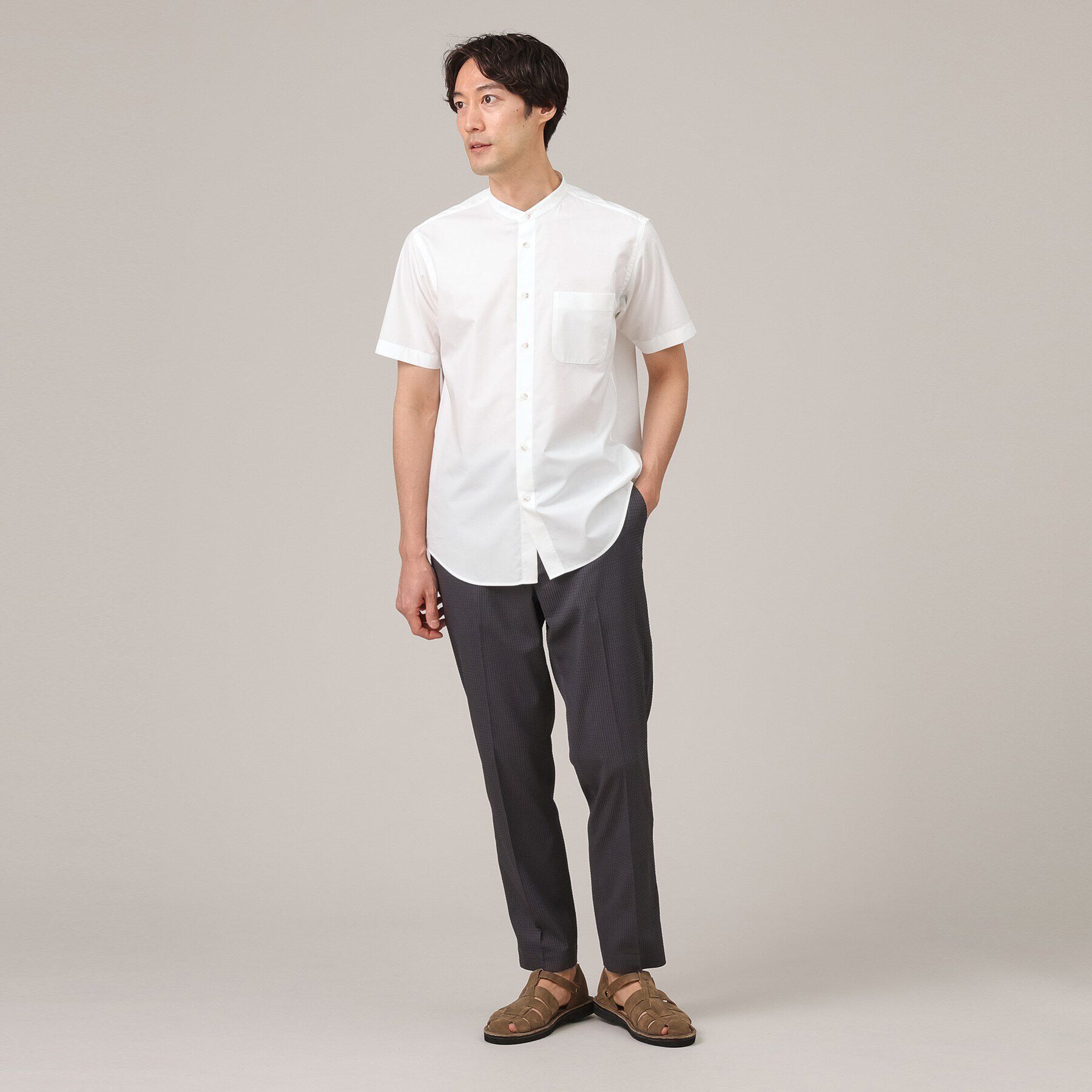 TAKEO KIKUCHI「コットン セルロース バンドカラー 半袖シャツ」|シャツ・ブラウス|