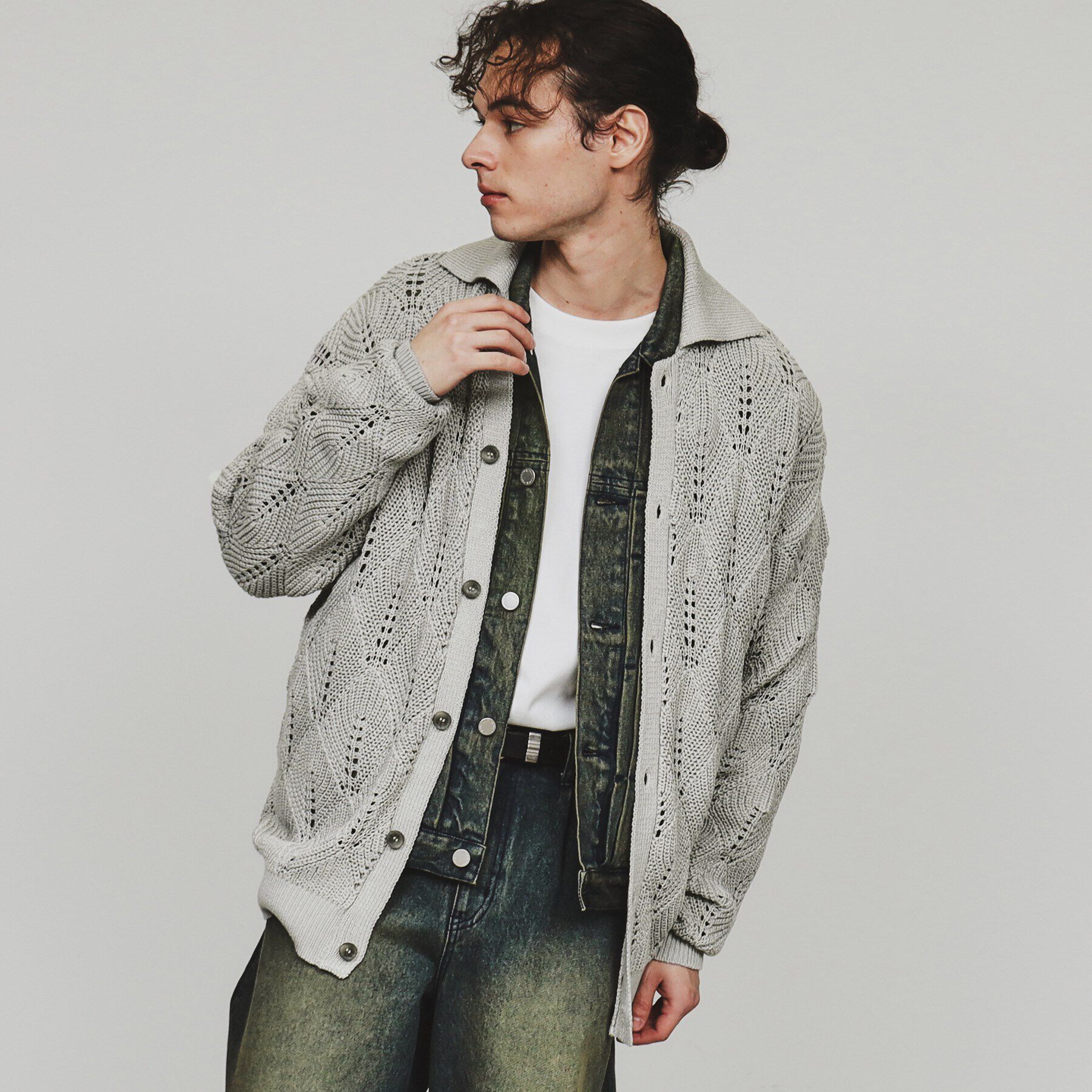 tk.TAKEO KIKUCHI「リーフジャカードニットシャツポロ」|カーディガン|