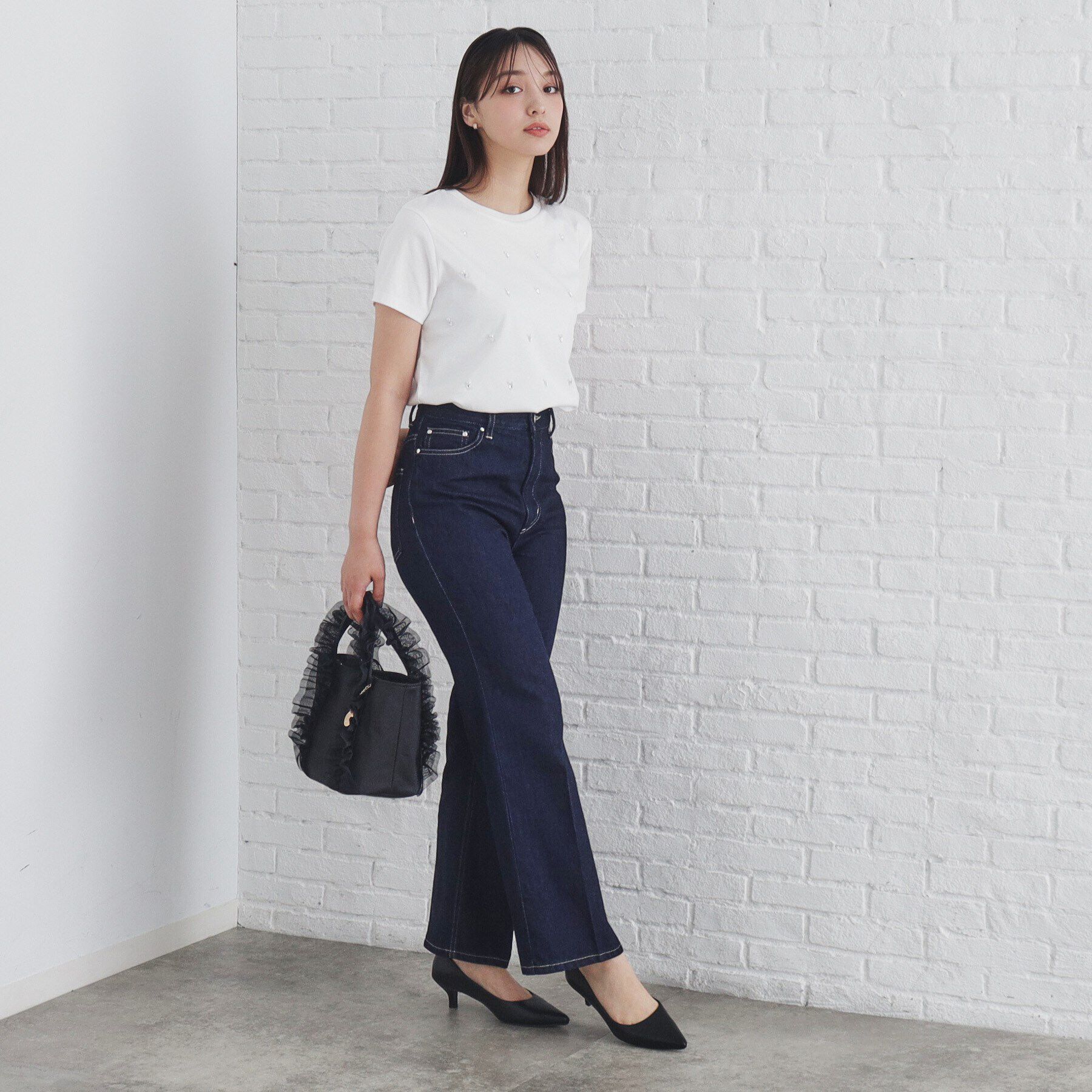 index「《美人百花掲載》クールタッチ短丈ビジューTシャツ【洗濯機洗い/接触冷感】」|Tシャツ・カットソー|