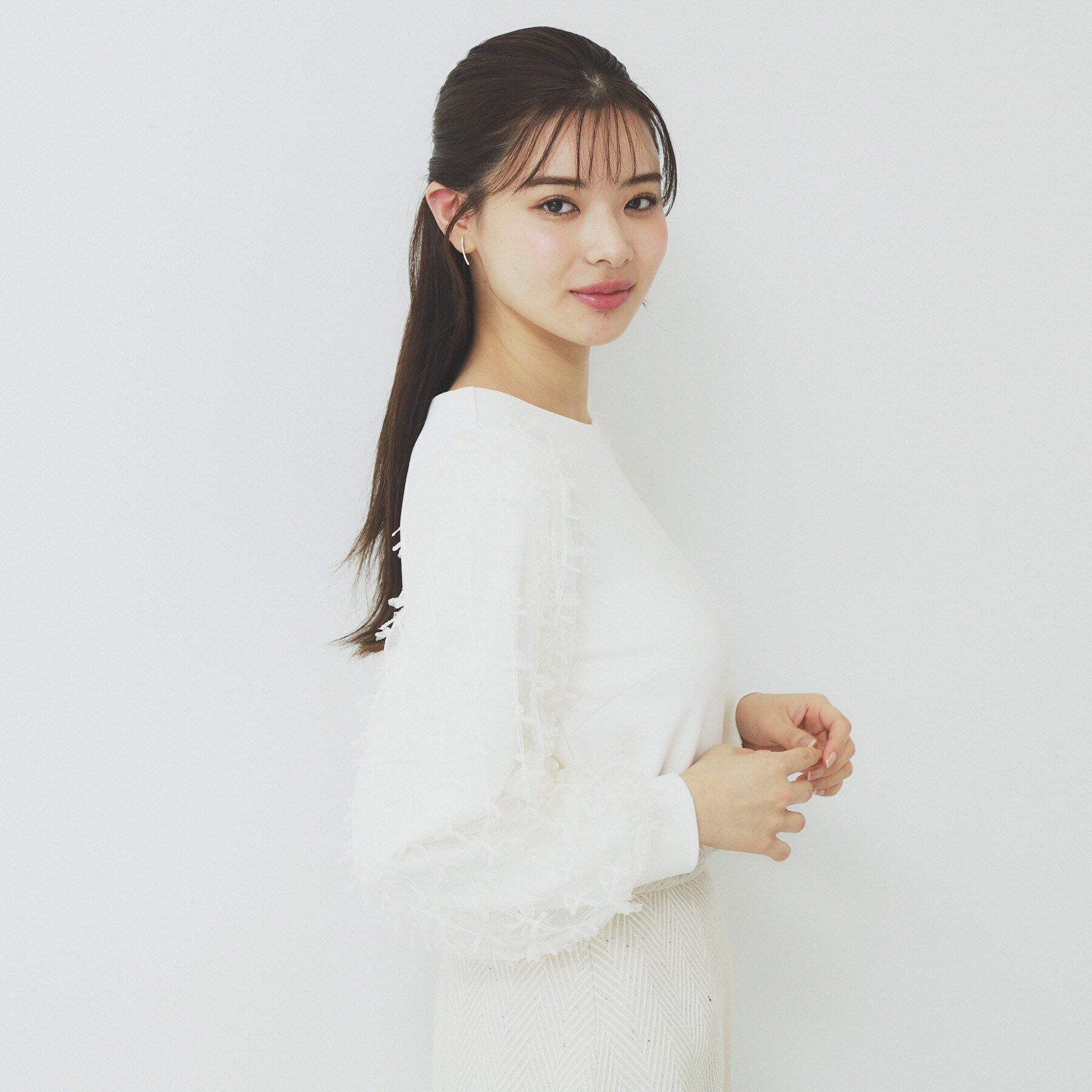 index「《美人百花掲載》リボンチュールトップス【洗濯機洗い可】」|Tシャツ・カットソー|