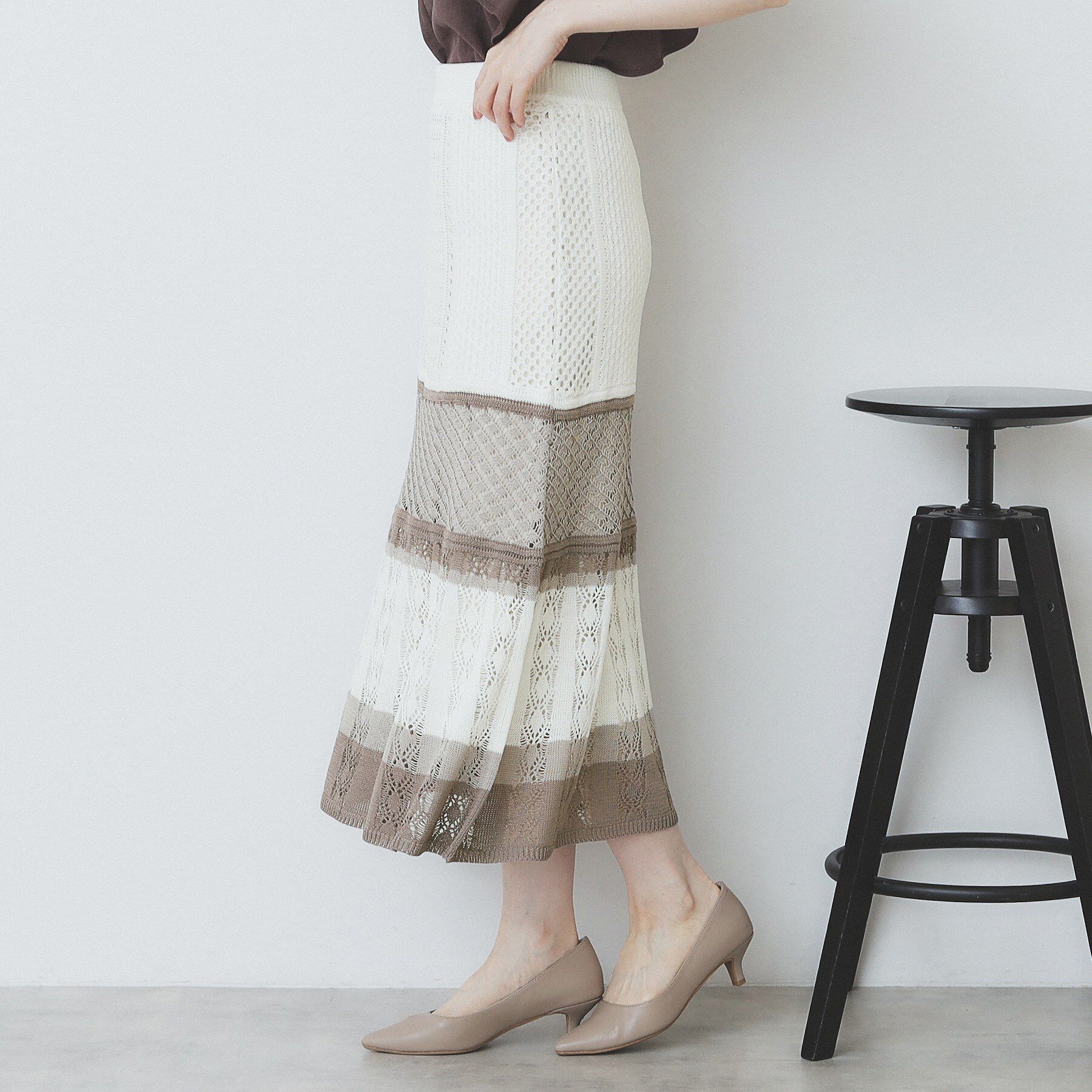 index「透かし編みフレアニットスカート/セットアップ対応【洗濯機洗い可】」|スカート|