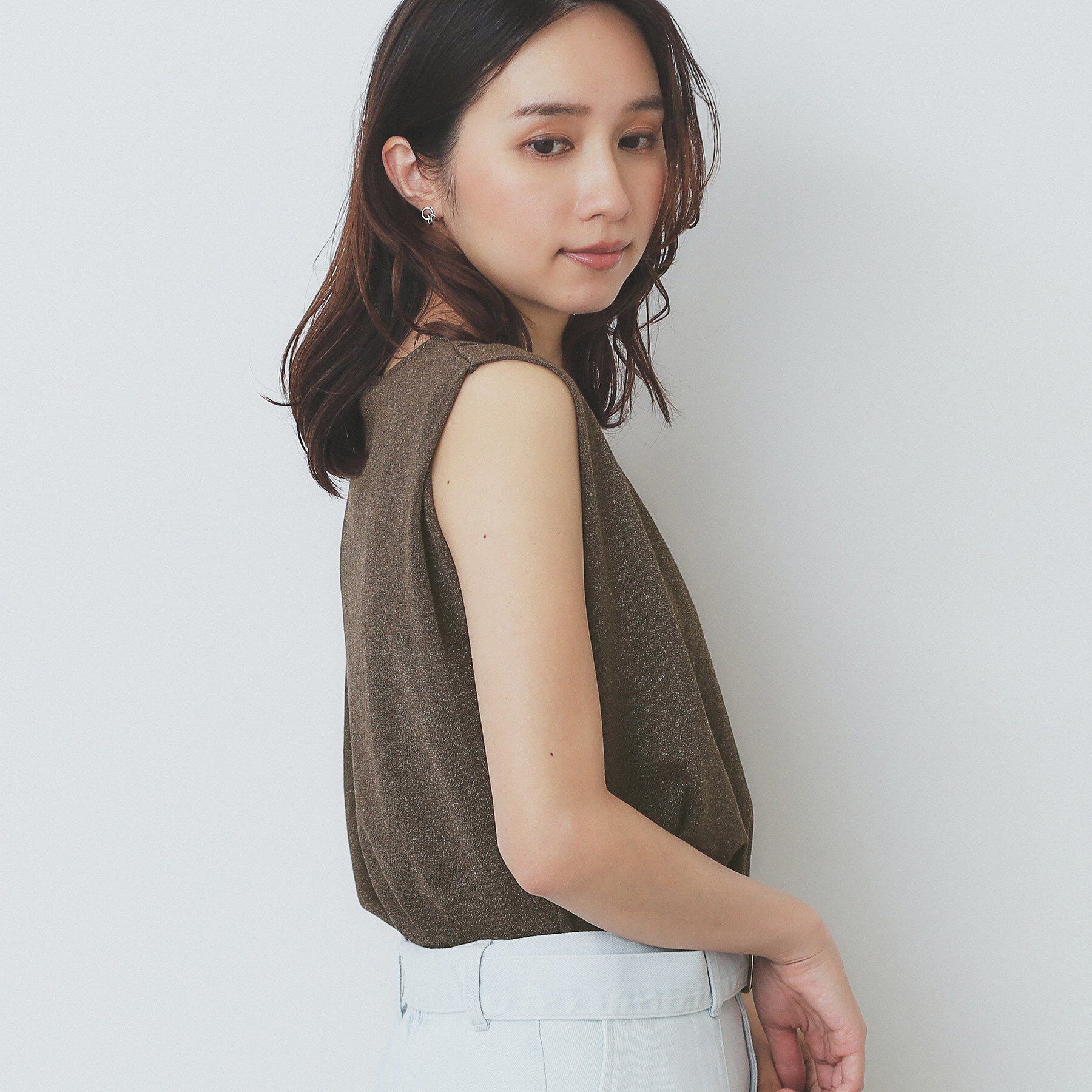 index「タックノースリーブニット【洗濯機洗い可/UVケア/抗ピル】」|Tシャツ・カットソー|