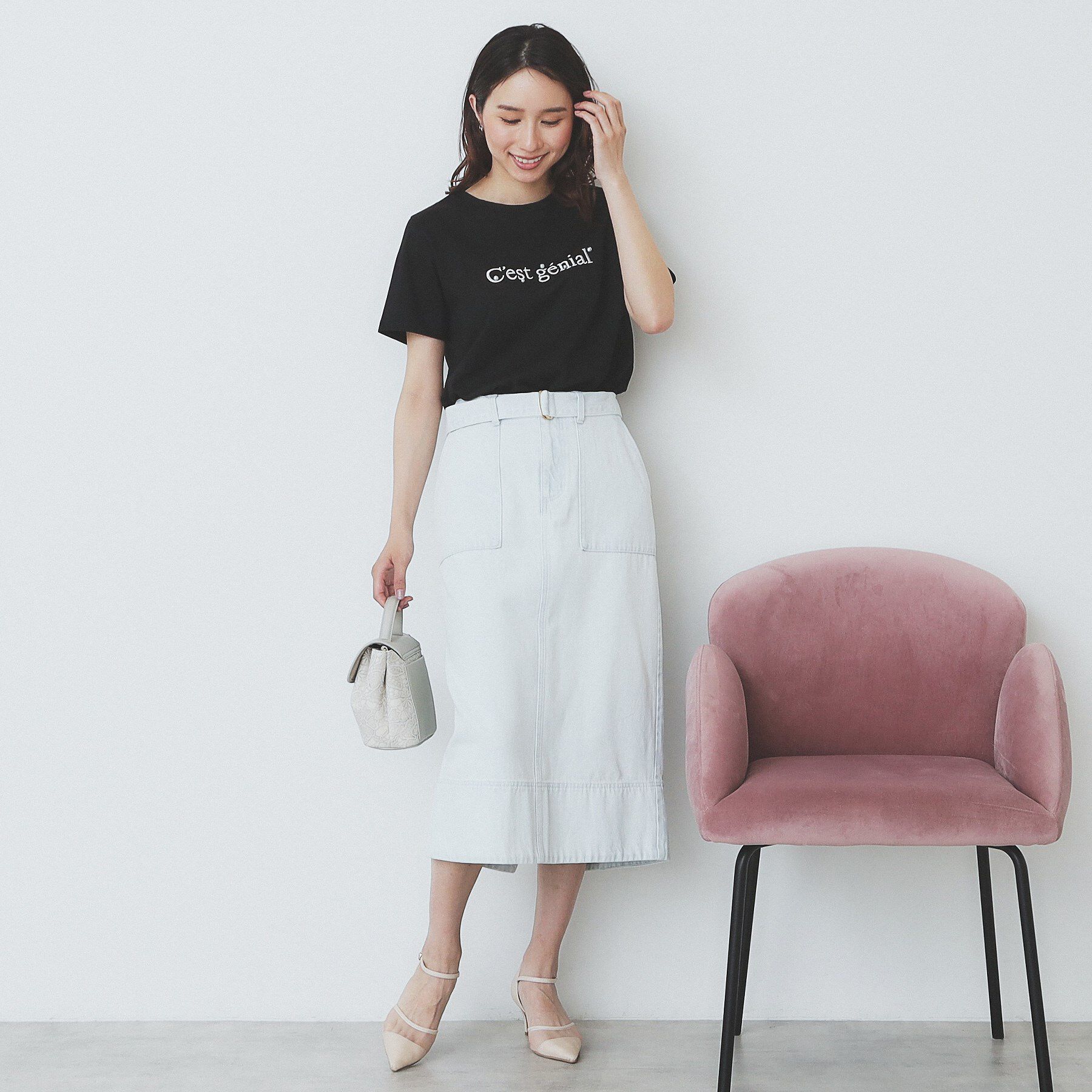 index「パール調刺繍ロゴTシャツ【汗ジミ防止/吸水速乾/接触冷感/UVケア/洗濯機洗い可】」|Tシャツ・カットソー|