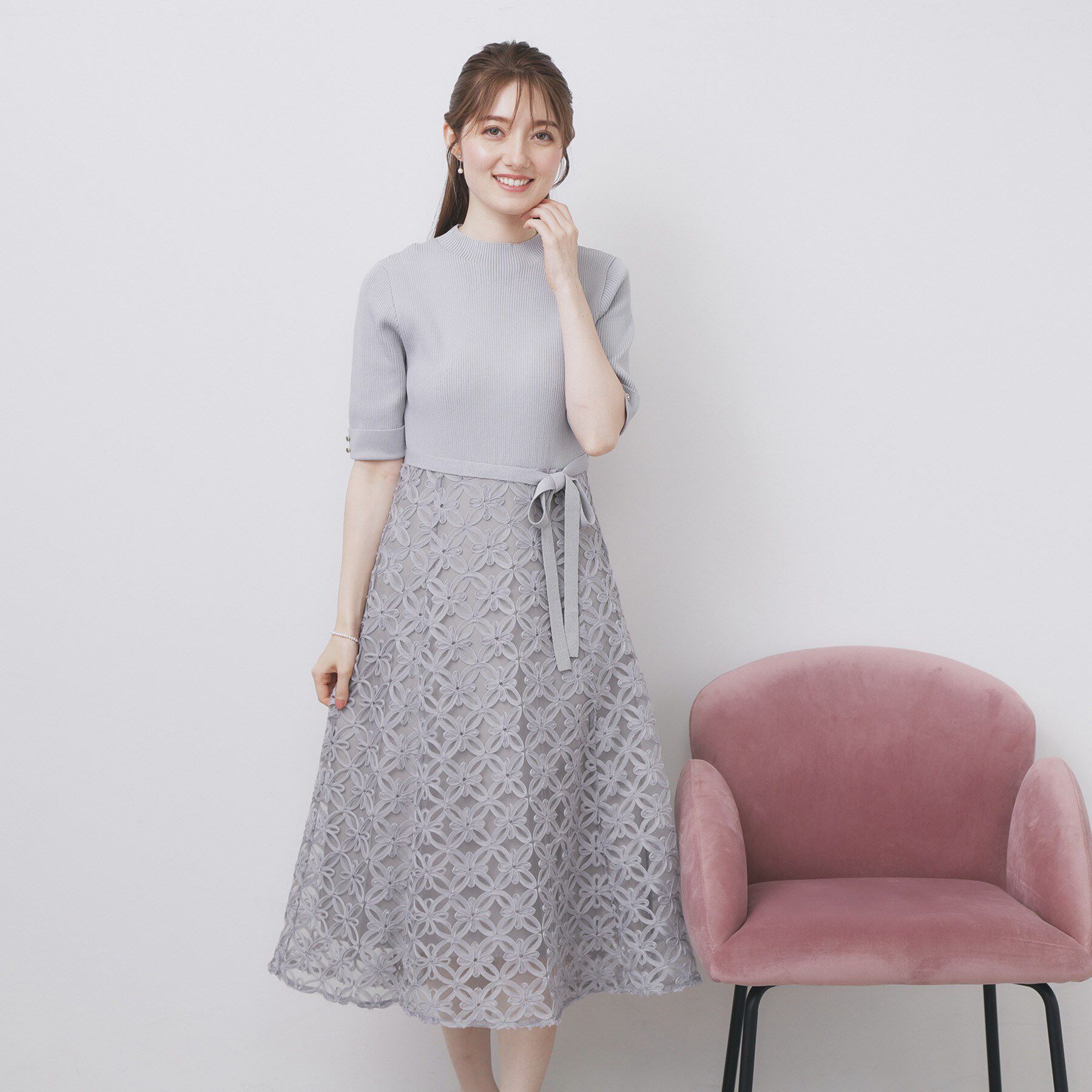 index「フラワーレースドッキングワンピース【洗える/抗ピル】」|ワンピース|