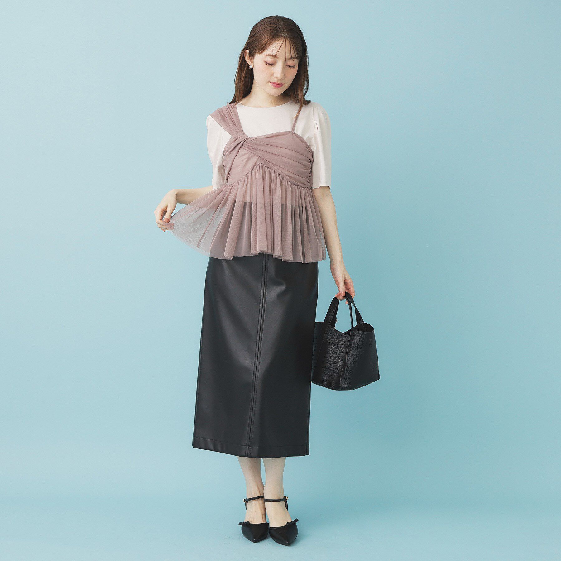 index「《ツインセット》チュールキャミ&times;ラメリブニット【洗濯機OK】」|ニット・セーター|