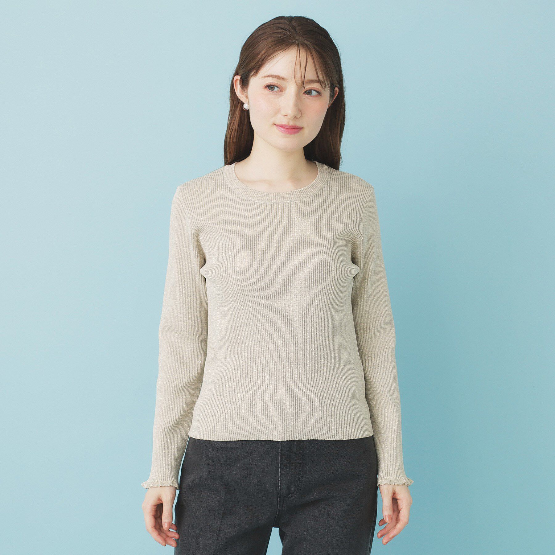 index「《ツインセット》チュールキャミ&times;ラメリブニット【洗濯機OK】」|ニット・セーター|