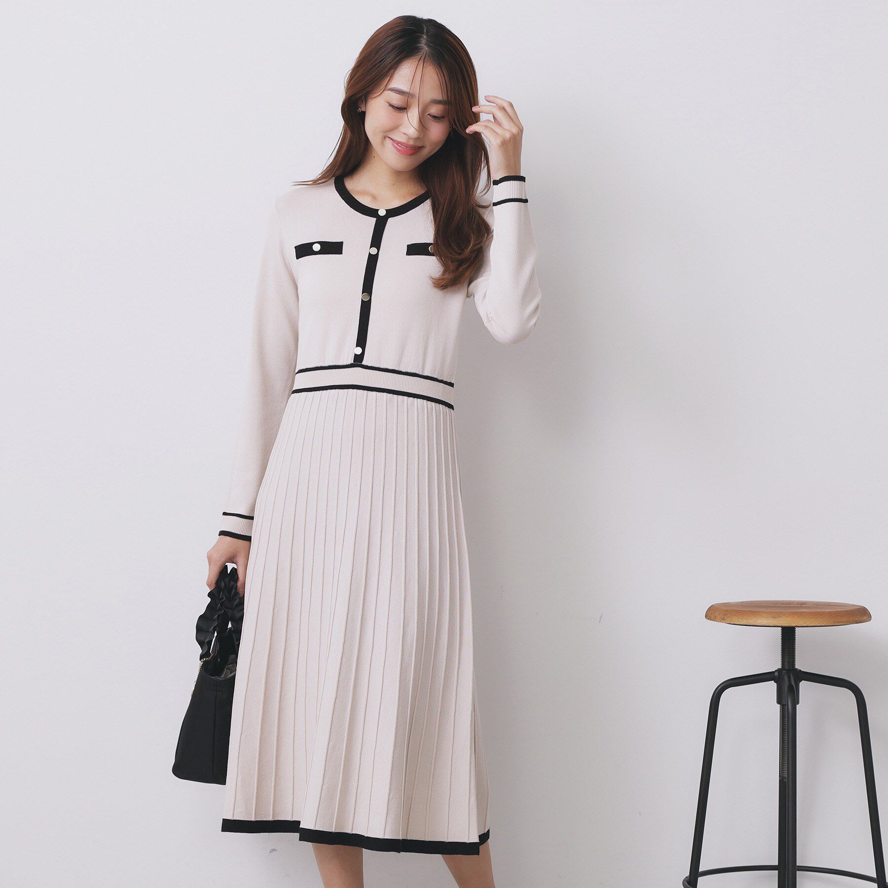 index「バイカラードッキング風ニットワンピース【洗濯機OK/抗ピル】」|ワンピース|