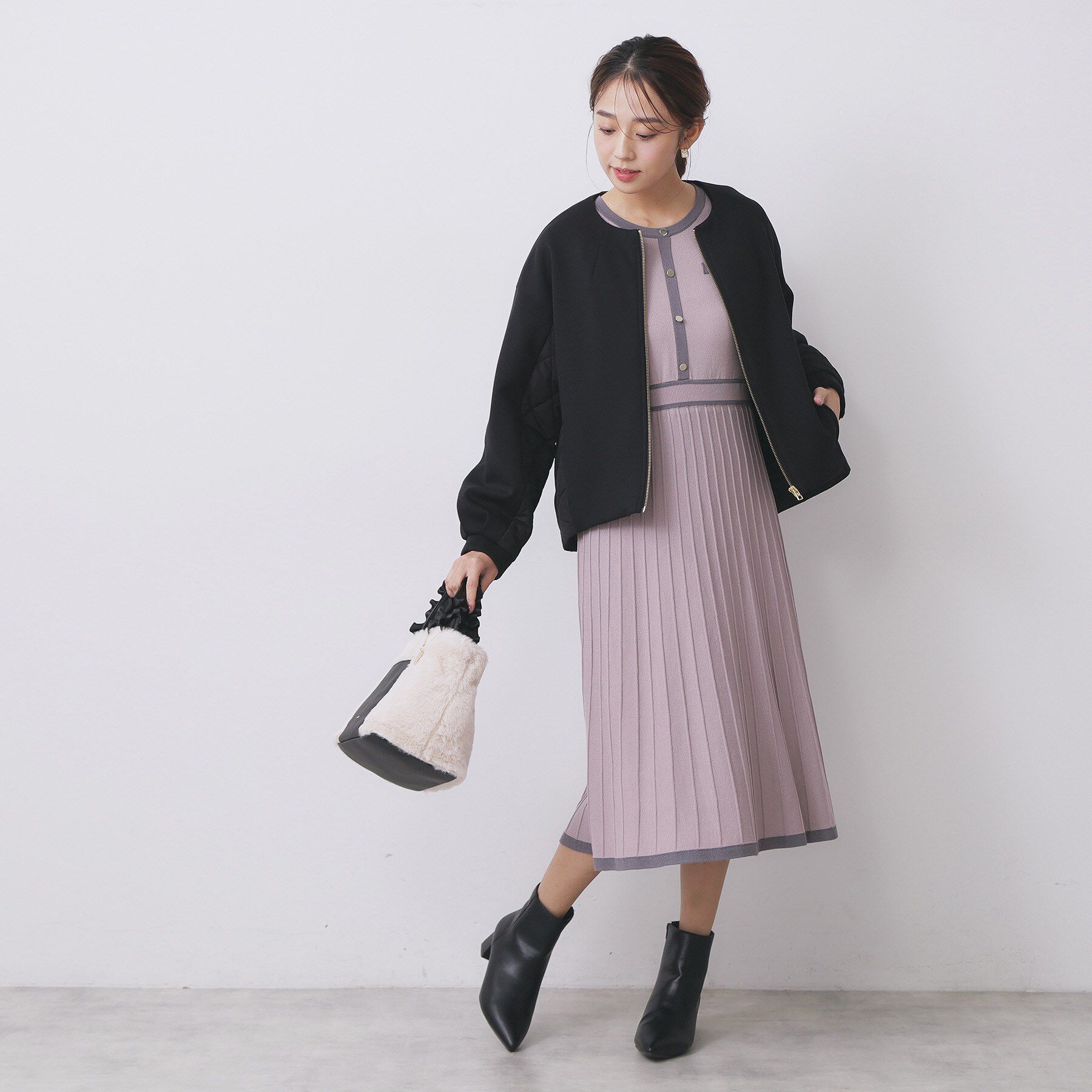 index「バイカラードッキング風ニットワンピース【洗濯機OK/抗ピル】」|ワンピース|