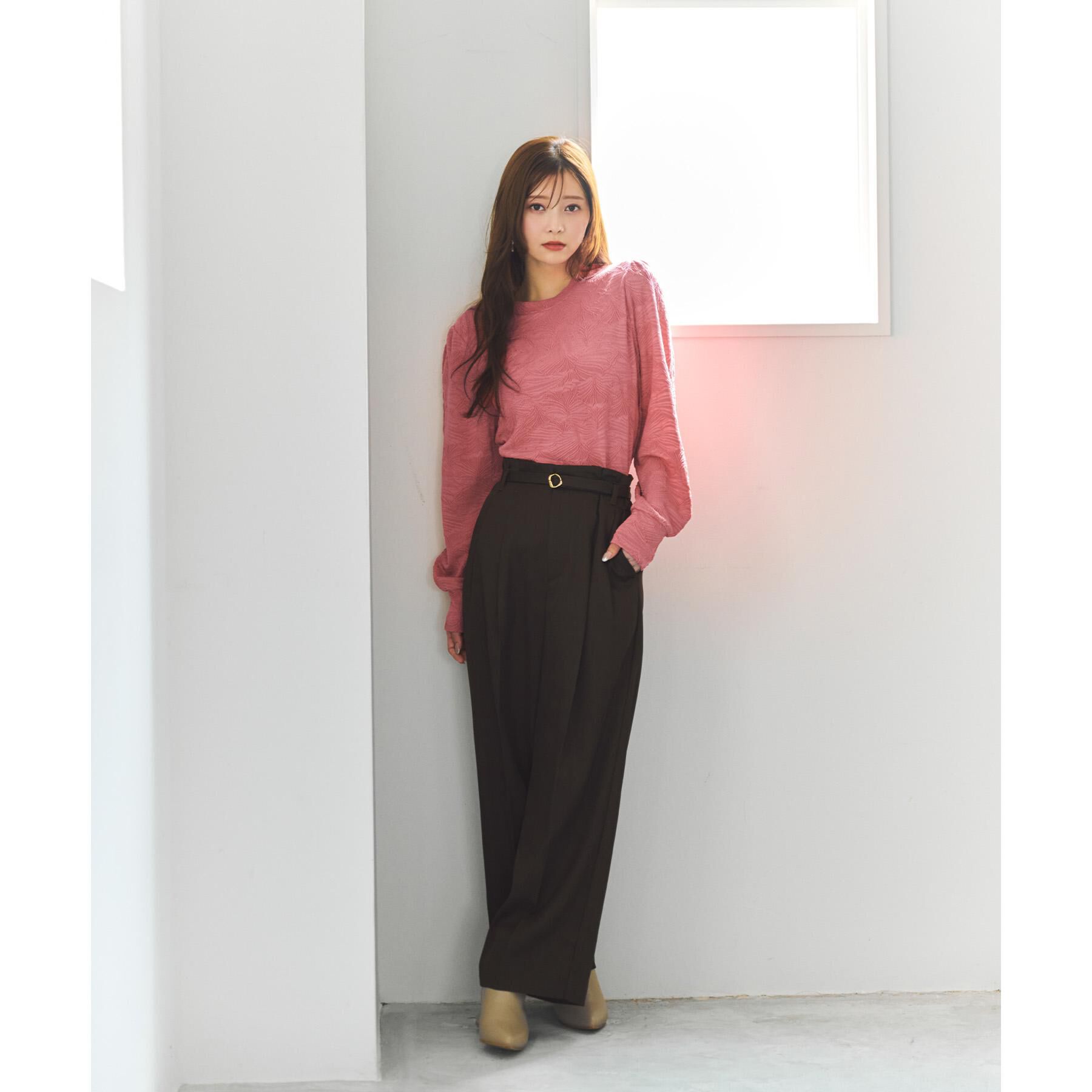 index「フラワージャカードパフスリーブトップス【洗濯機OK】」|Tシャツ・カットソー|