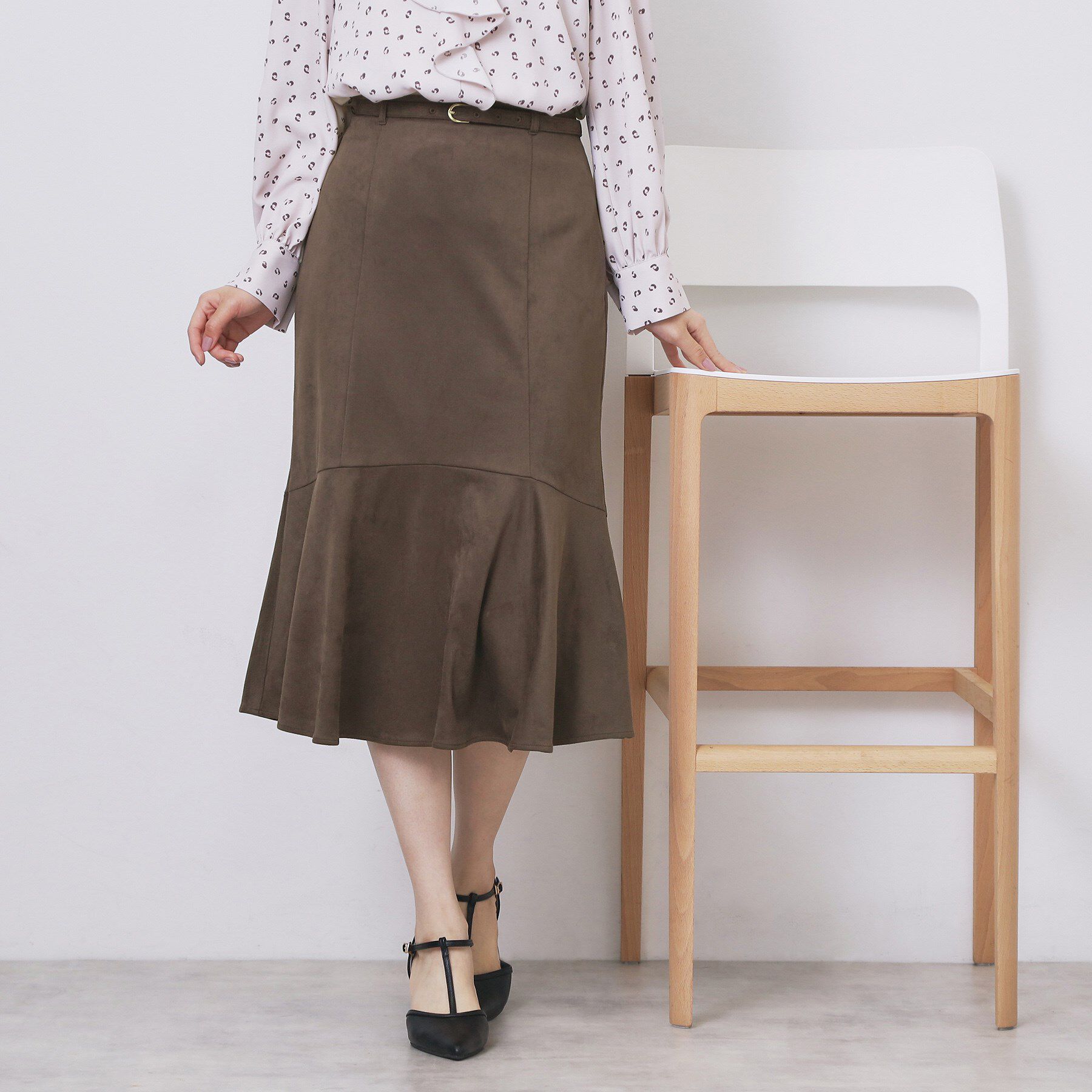 index「フェイクスウェード切り替えマーメイドスカート【洗濯機OK/イージーアイロン/防シワ】」|スカート|ブラウン(044)