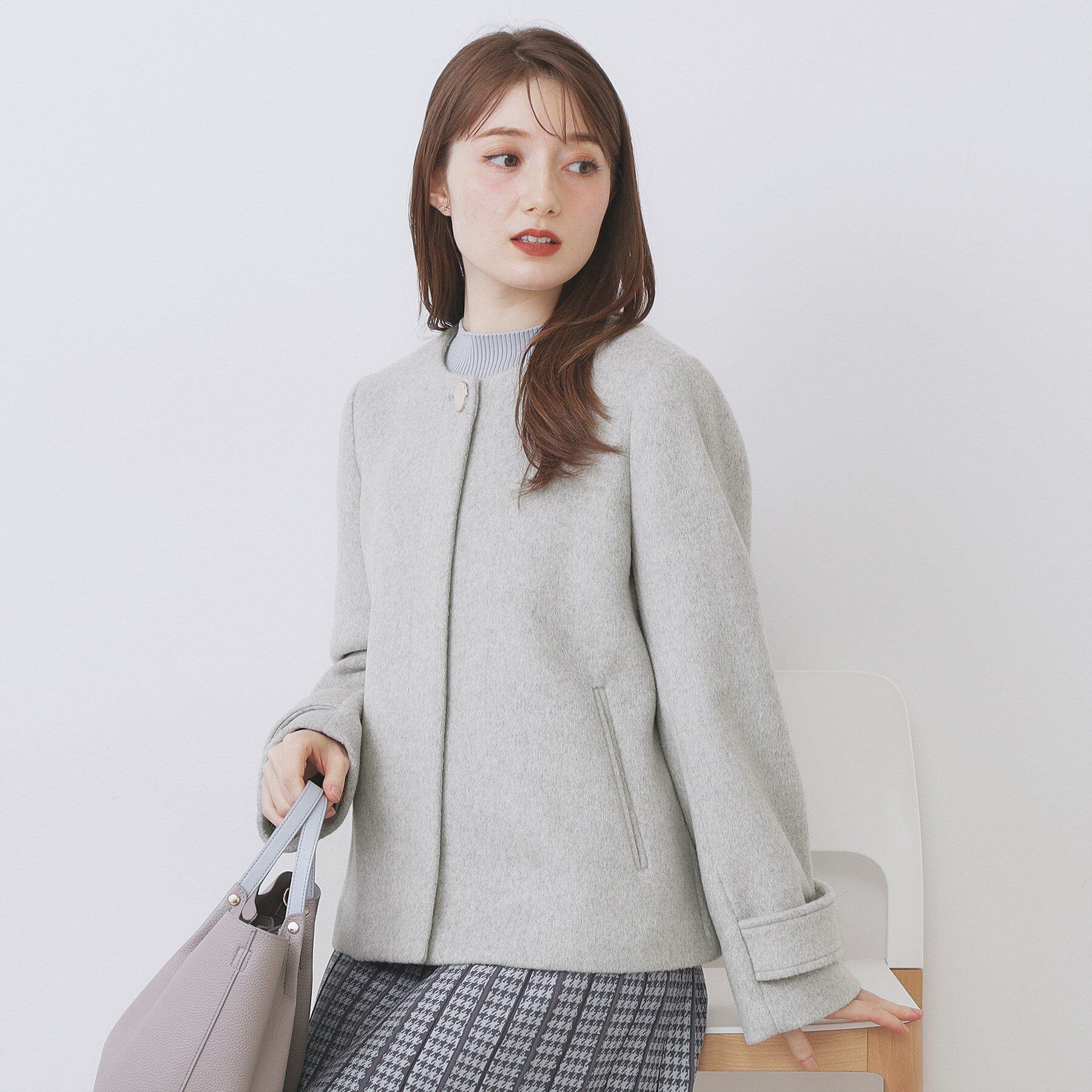 index「ノーカラーショートコート」|ノーカラーコート|グレー(012)