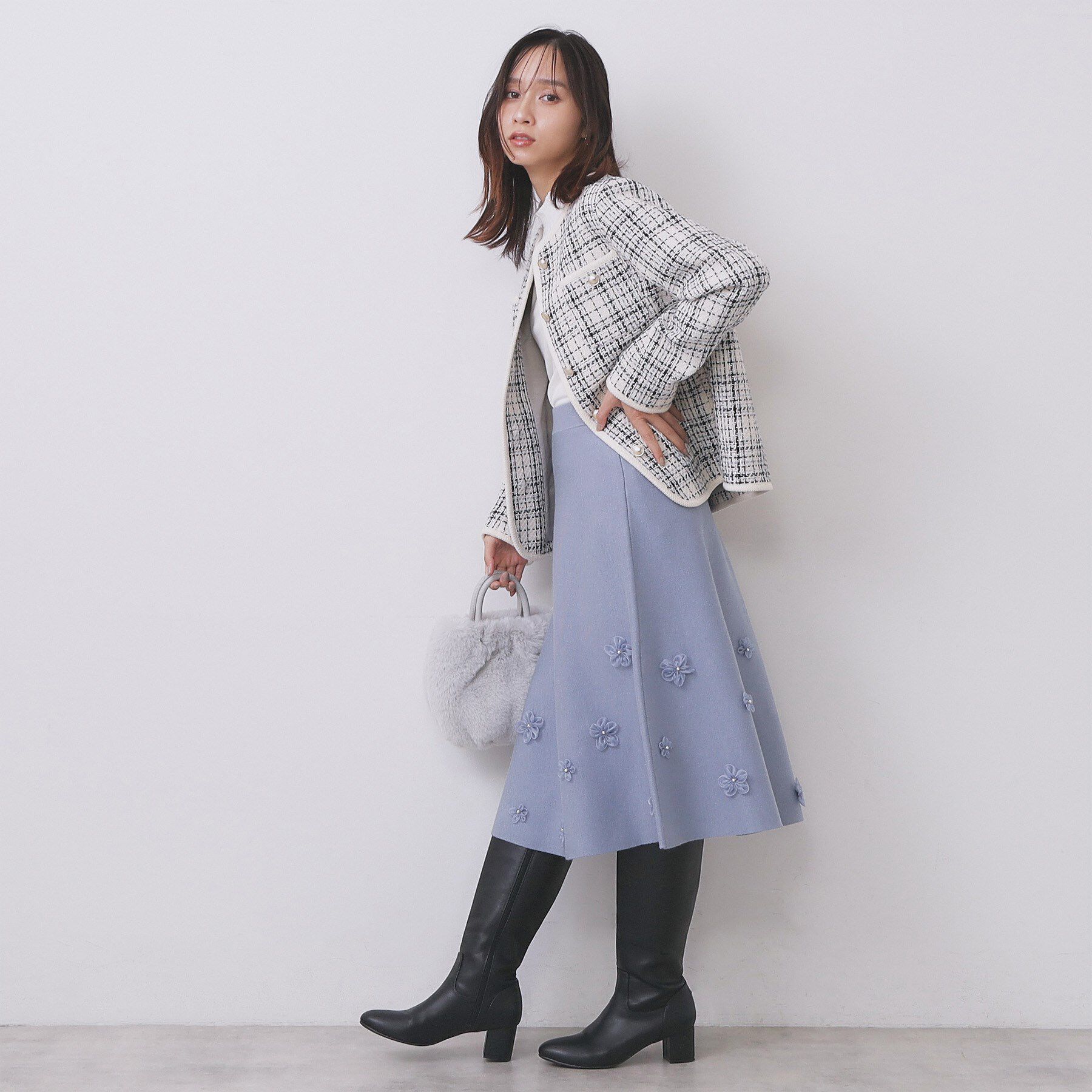 index「フラワーモチーフニットフレアスカート【洗える】」|スカート|