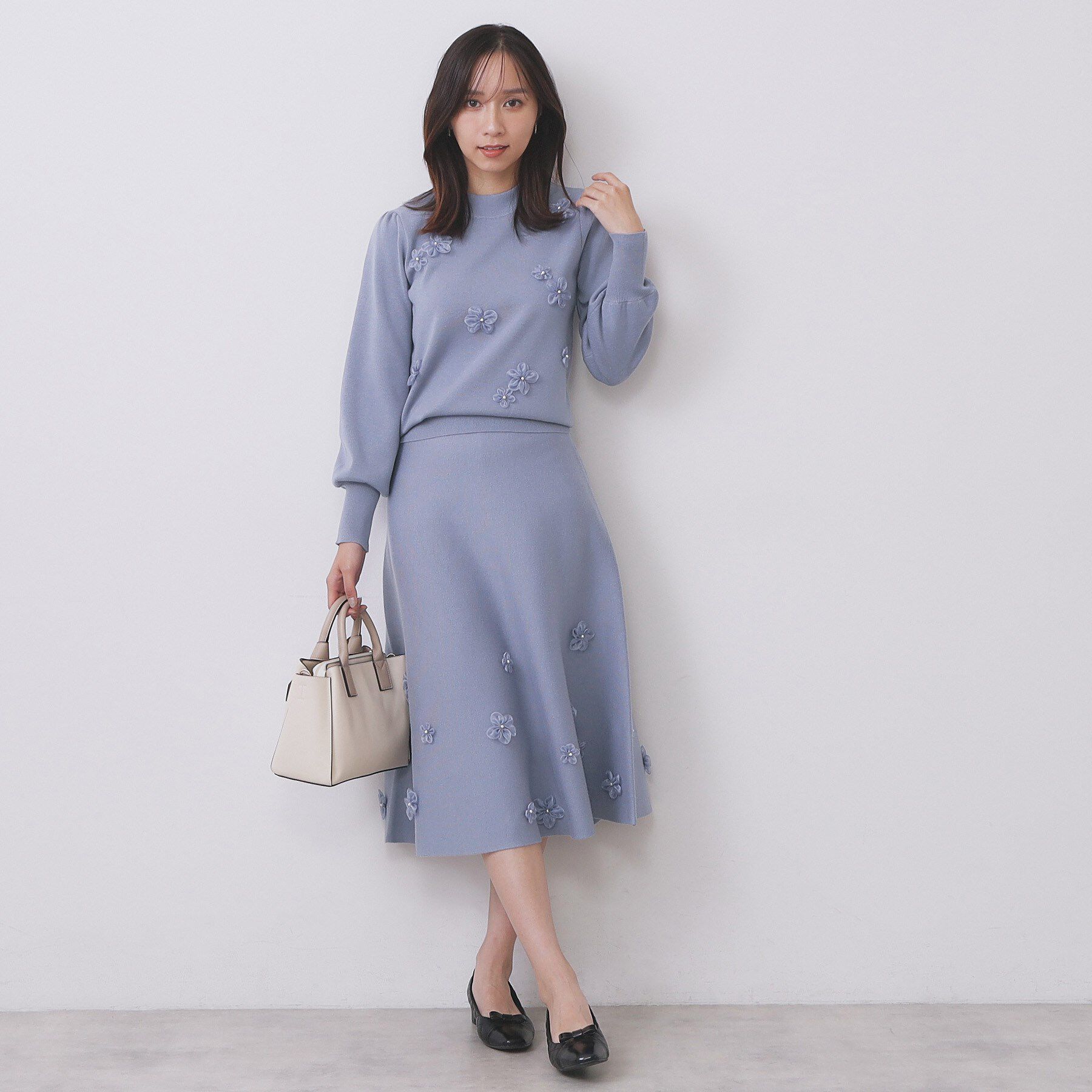 index「フラワーモチーフニットフレアスカート【洗える】」|スカート|