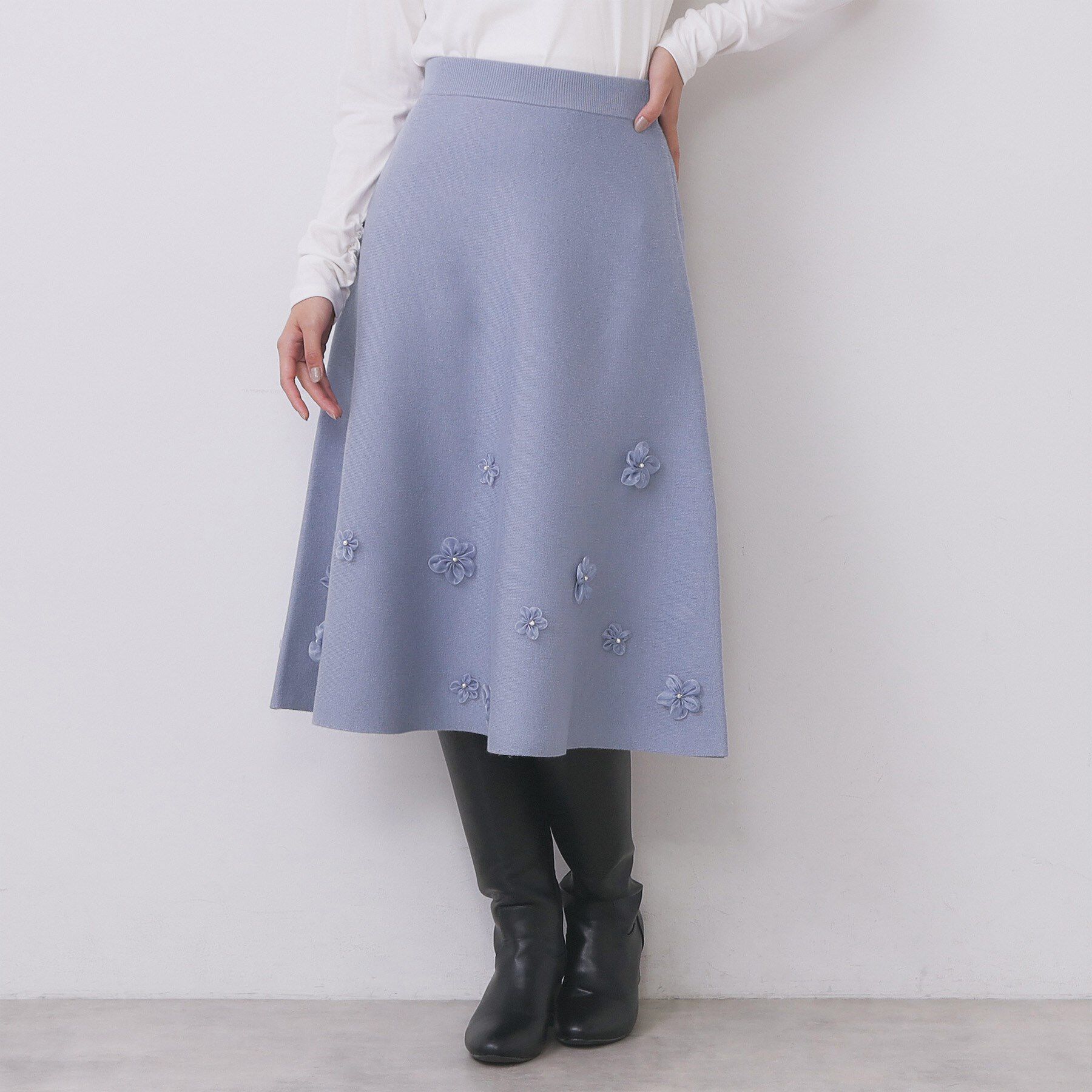 index「フラワーモチーフニットフレアスカート【洗える】」|スカート|