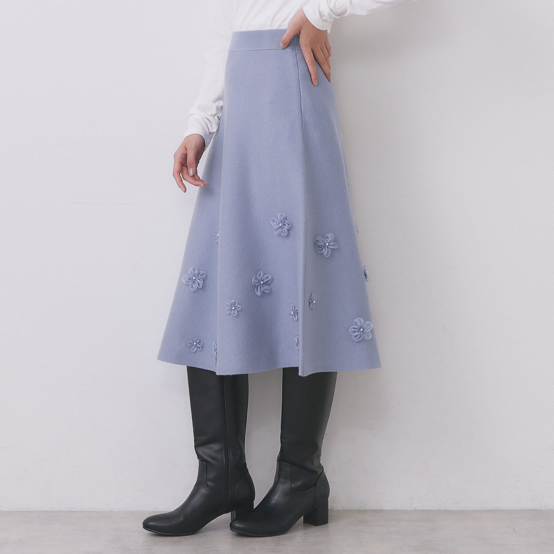 index「フラワーモチーフニットフレアスカート【洗える】」|スカート|