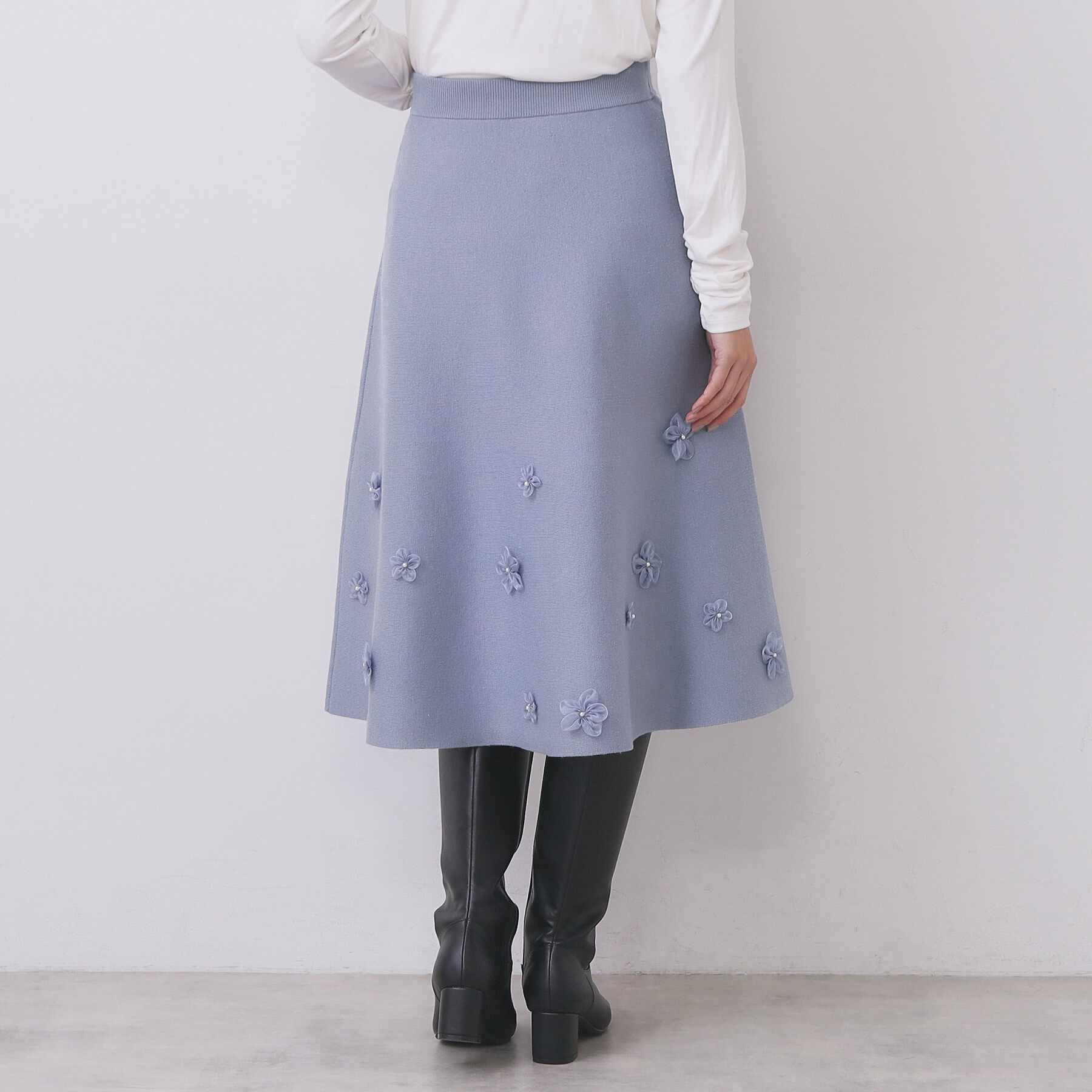 index「フラワーモチーフニットフレアスカート【洗える】」|スカート|