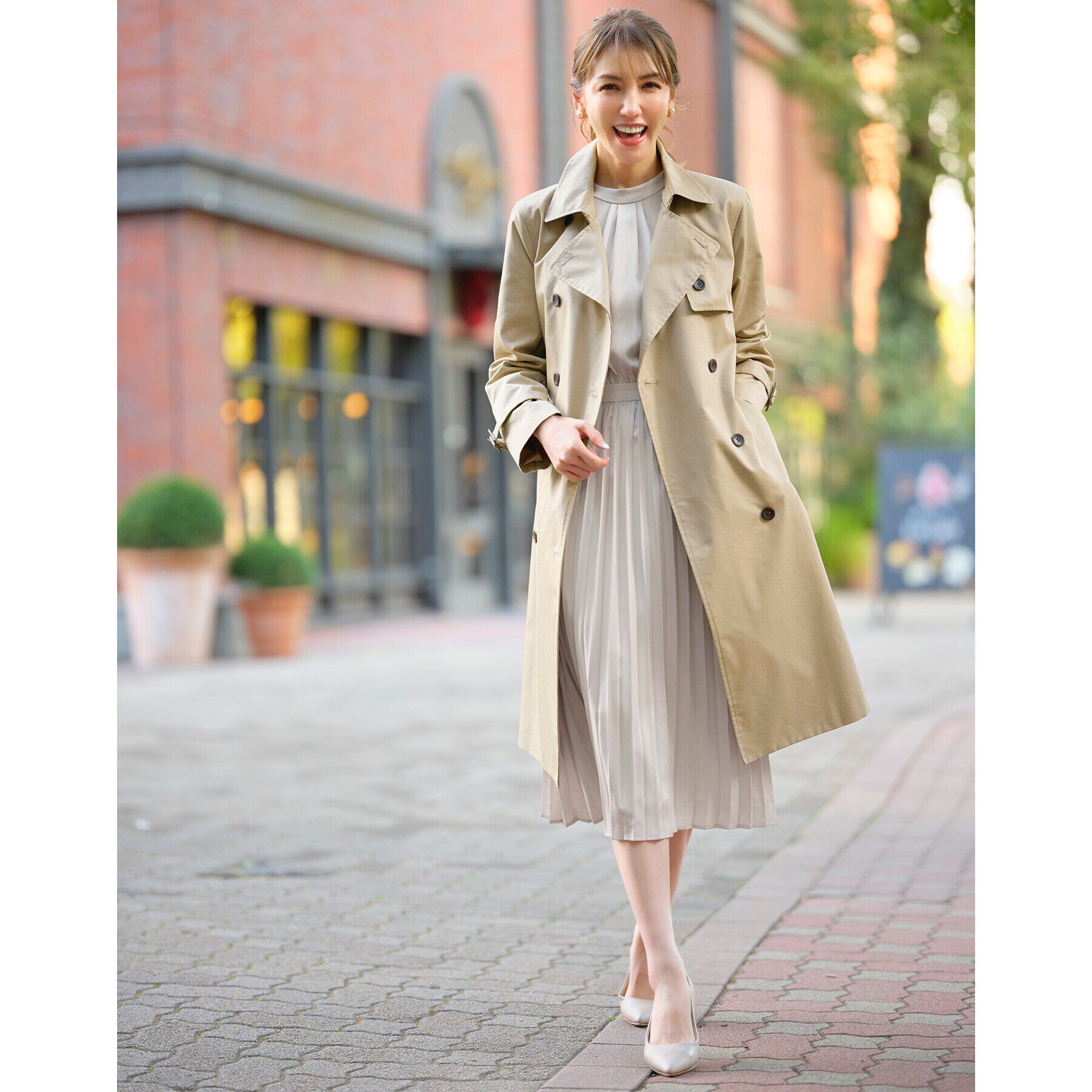 OPAQUE.CLIP「≪通勤・セレモニー対応≫ サテンプリーツワンピース【洗濯機洗い可】」|ワンピース|