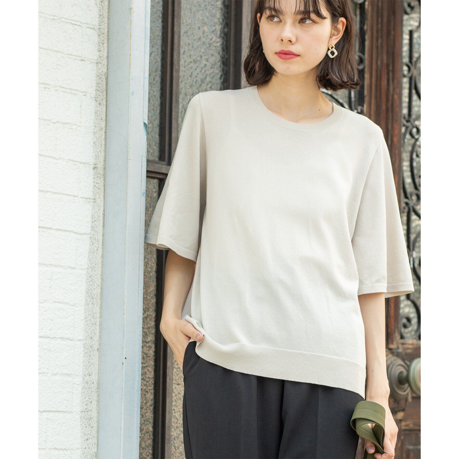 OPAQUE.CLIP「《6color》クールタッチフレアスリーブニット【洗濯機洗い可/UVケア/接触冷感/抗ピル】」|ニット・セーター|