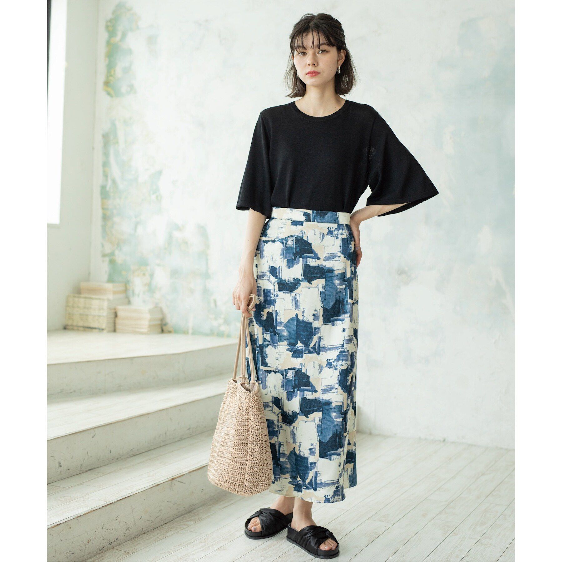 OPAQUE.CLIP「《6color》クールタッチフレアスリーブニット【洗濯機洗い可/UVケア/接触冷感/抗ピル】」|ニット・セーター|