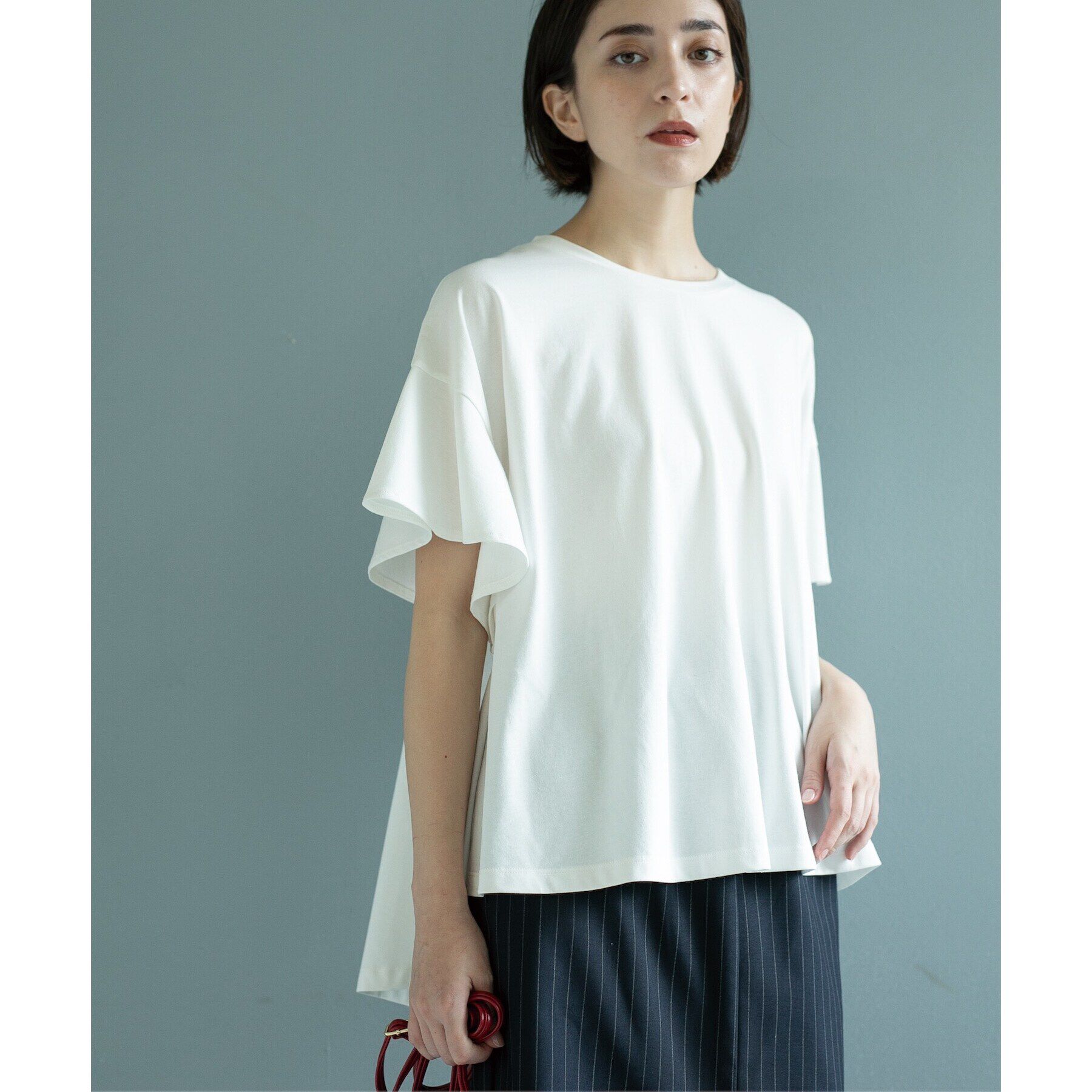 OPAQUE.CLIP「フリルスリーブカットソー【洗濯機洗い可】」|Tシャツ・カットソー|