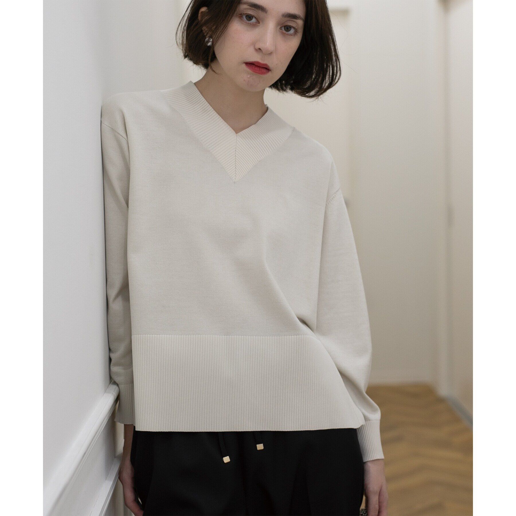 OPAQUE.CLIP「《5color》リブ使いVネックニット【洗濯機洗い可】」|ニット・セーター|