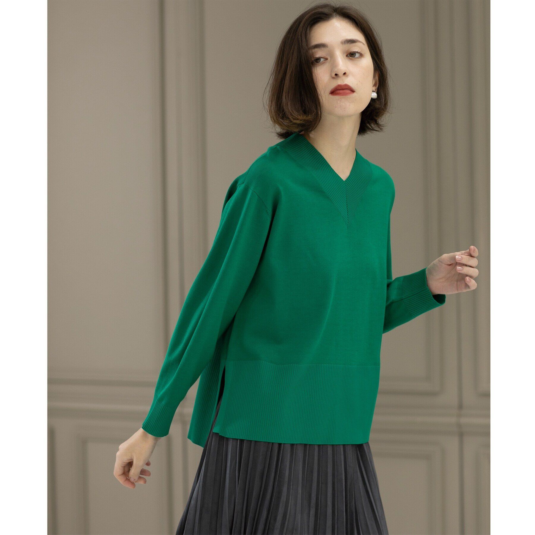 OPAQUE.CLIP「《5color》リブ使いVネックニット【洗濯機洗い可】」|ニット・セーター|