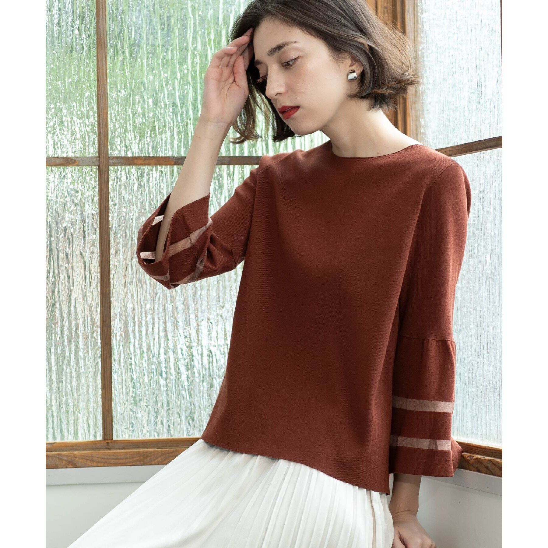 OPAQUE.CLIP「UV シアーフレアスリーブニット【抗ピル/洗濯機洗い可】」|ニット・セーター|