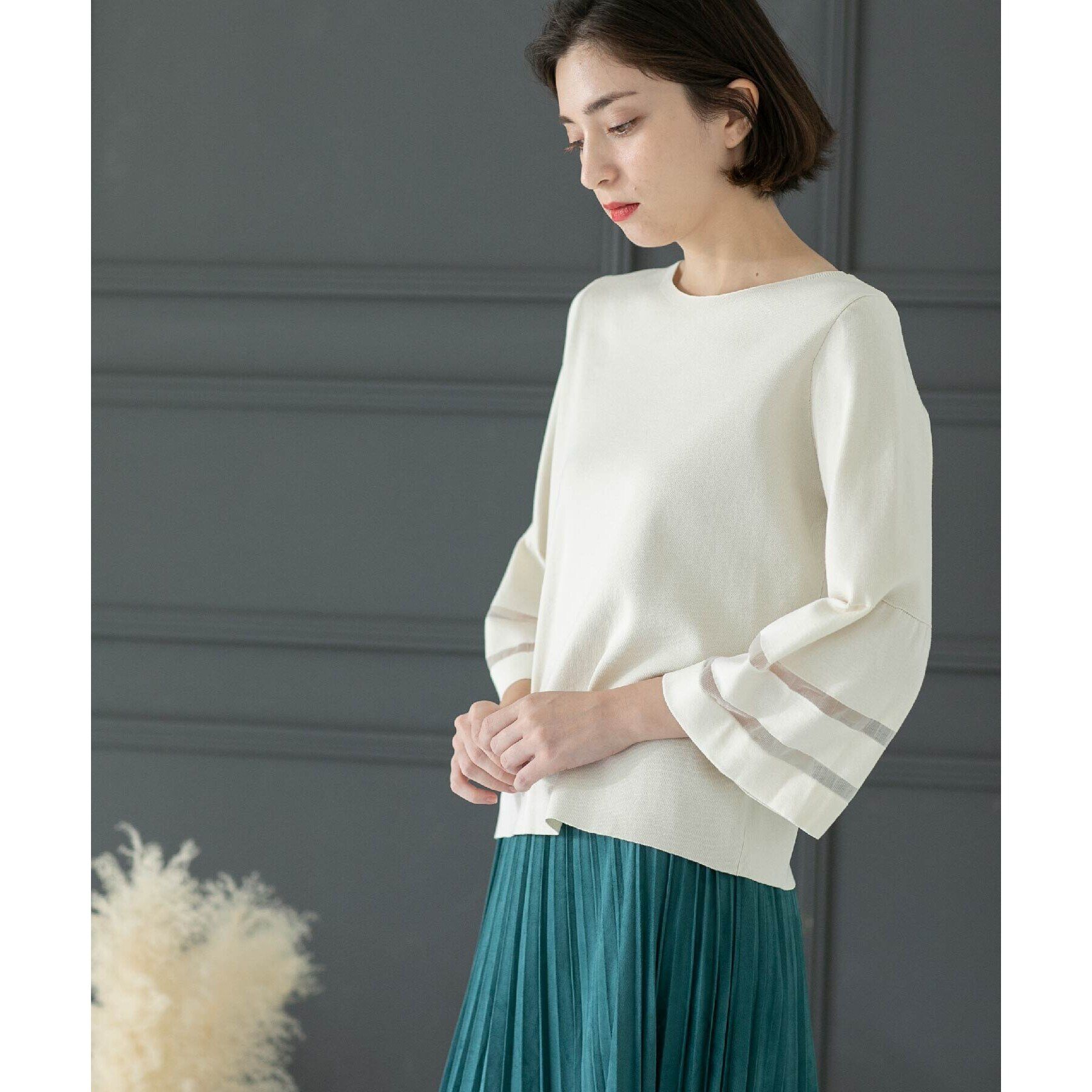 OPAQUE.CLIP「UV シアーフレアスリーブニット【抗ピル/洗濯機洗い可】」|ニット・セーター|