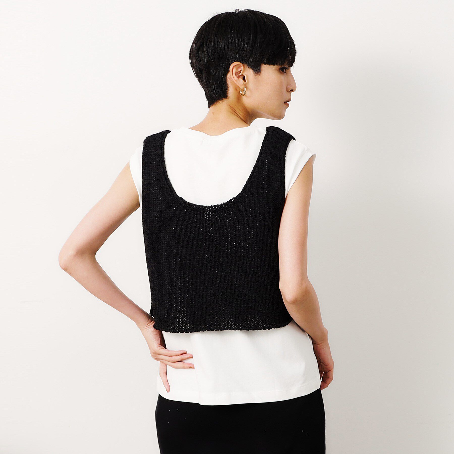 OPAQUE.CLIP「【前後2WAY/ツインセット】ニットビスチェ&times;ノースリーブ【洗濯機洗い可】」|Tシャツ・カットソー|