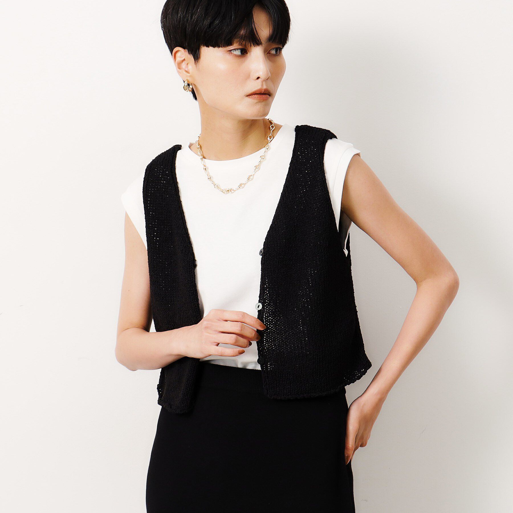 OPAQUE.CLIP「【前後2WAY/ツインセット】ニットビスチェ&times;ノースリーブ【洗濯機洗い可】」|Tシャツ・カットソー|