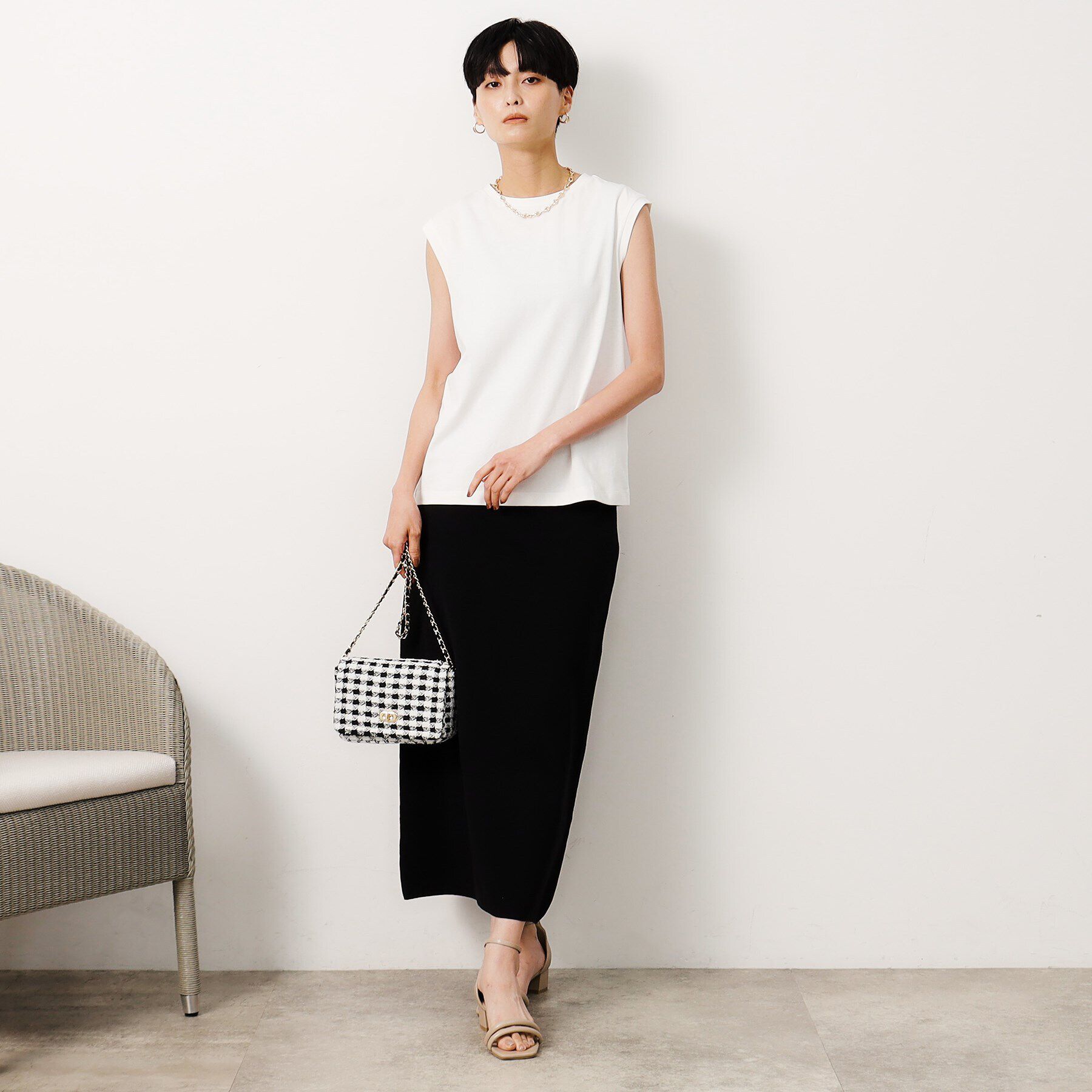 OPAQUE.CLIP「【前後2WAY/ツインセット】ニットビスチェ&times;ノースリーブ【洗濯機洗い可】」|Tシャツ・カットソー|